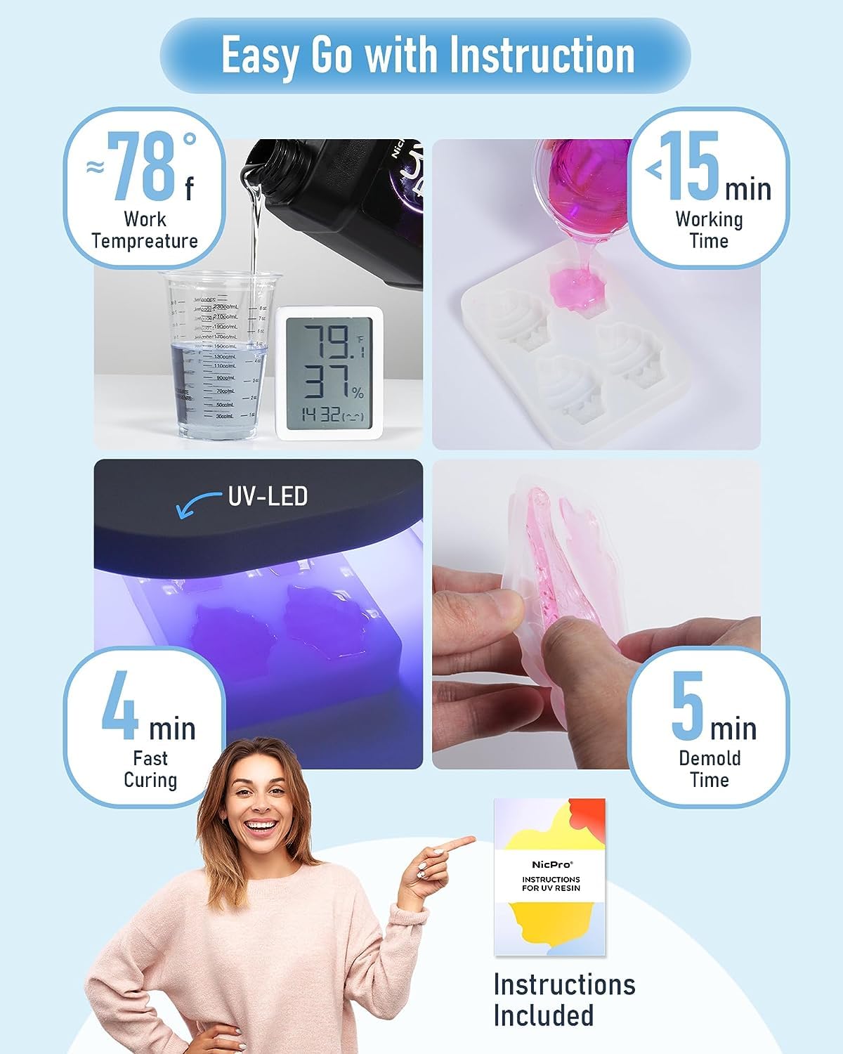 Nicpro UV Resin 2000g, Upgrade Crystal Clear Ultraviolet Epoxy Resin Glue Kit, Low Odor & Quick Curing Sunlight Cure Hard UV Resin for Jewelry Making, Handmade DIY Craft, Coating and Casting