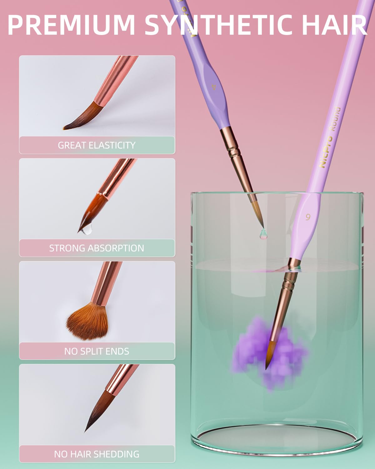 Nicpro 10PCS Micro Fine Detail Paint Brush Set, Macaron Pastel Small Miniature Fine Tip Detail Brushes Kit for Acrylic Oil Watercolor, Craft, Models, Rock Painting, Paint by Number