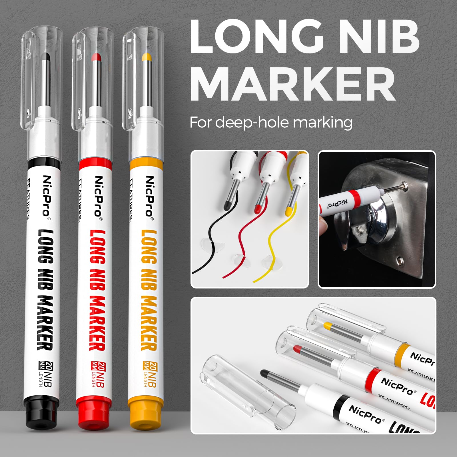 Nicpro 2 Pack CP1000 Carpenter Pencil with Sharpener, Mechanical Carpenter Pencils with 26 Refills, Deep Hole Long Nib Marker Pens for Construction, Heavy Duty Woodworking Pencil for Architect Marking