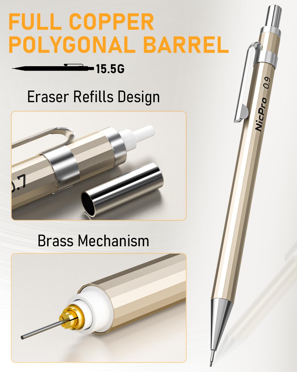 Nicpro 6 PCS Art Mechanical Pencils Set Metal, Artist Drafting Pencil 0.3 & 0.5 & 0.7 & 0.9 mm and 2mm Lead Holder For Art Writing, Sketching Drawing,With 8 Tubes Lead Refills Erasers Sharpener