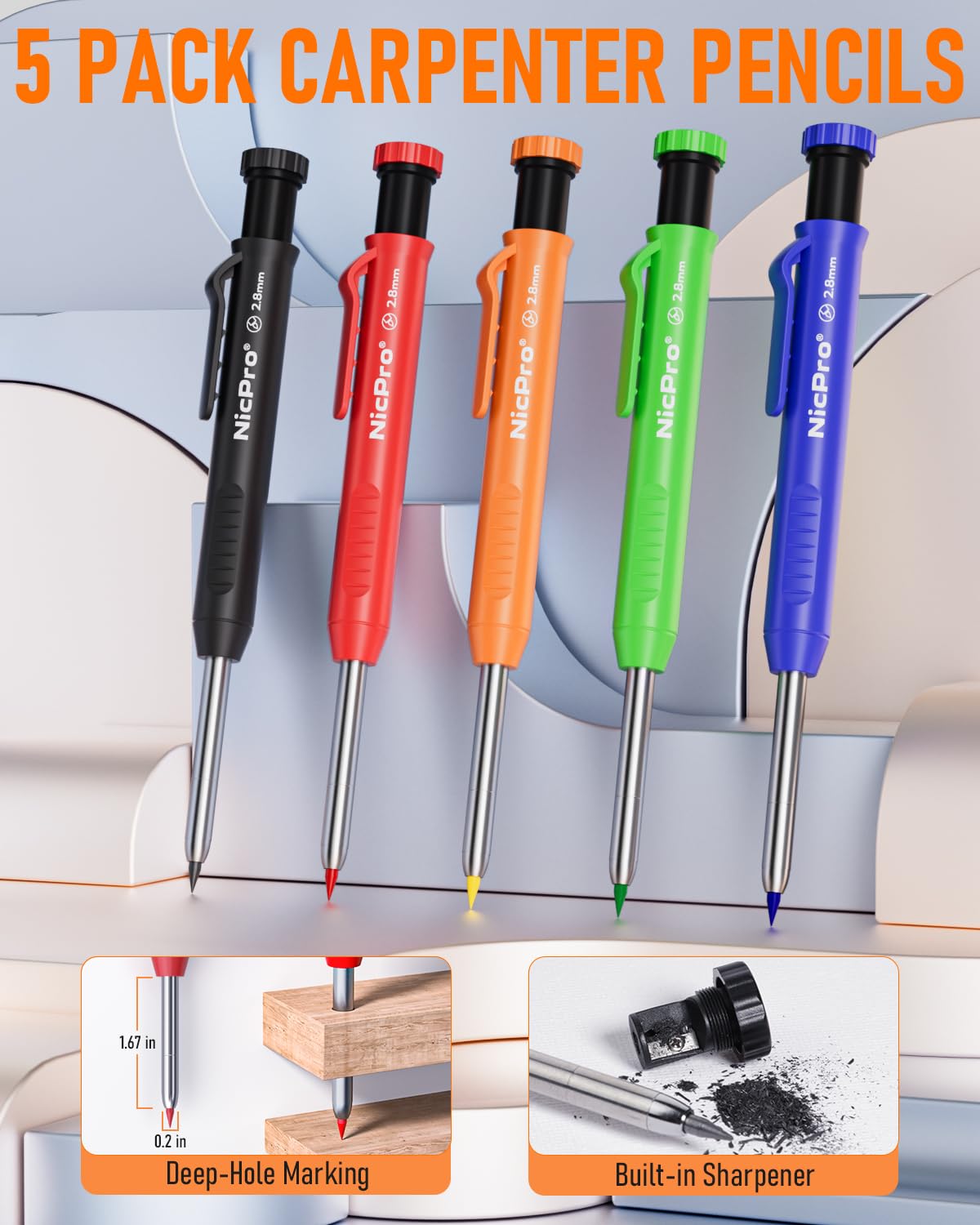 Nicpro 31 Pack Carpenter Pencil Set with Sharpener, Mechanical Carpenter Pencils with 128PCS Refills and Carbide Scribe Tool, Heavy Duty Construction Pencils for Architect Woodworking-With Canvas Case