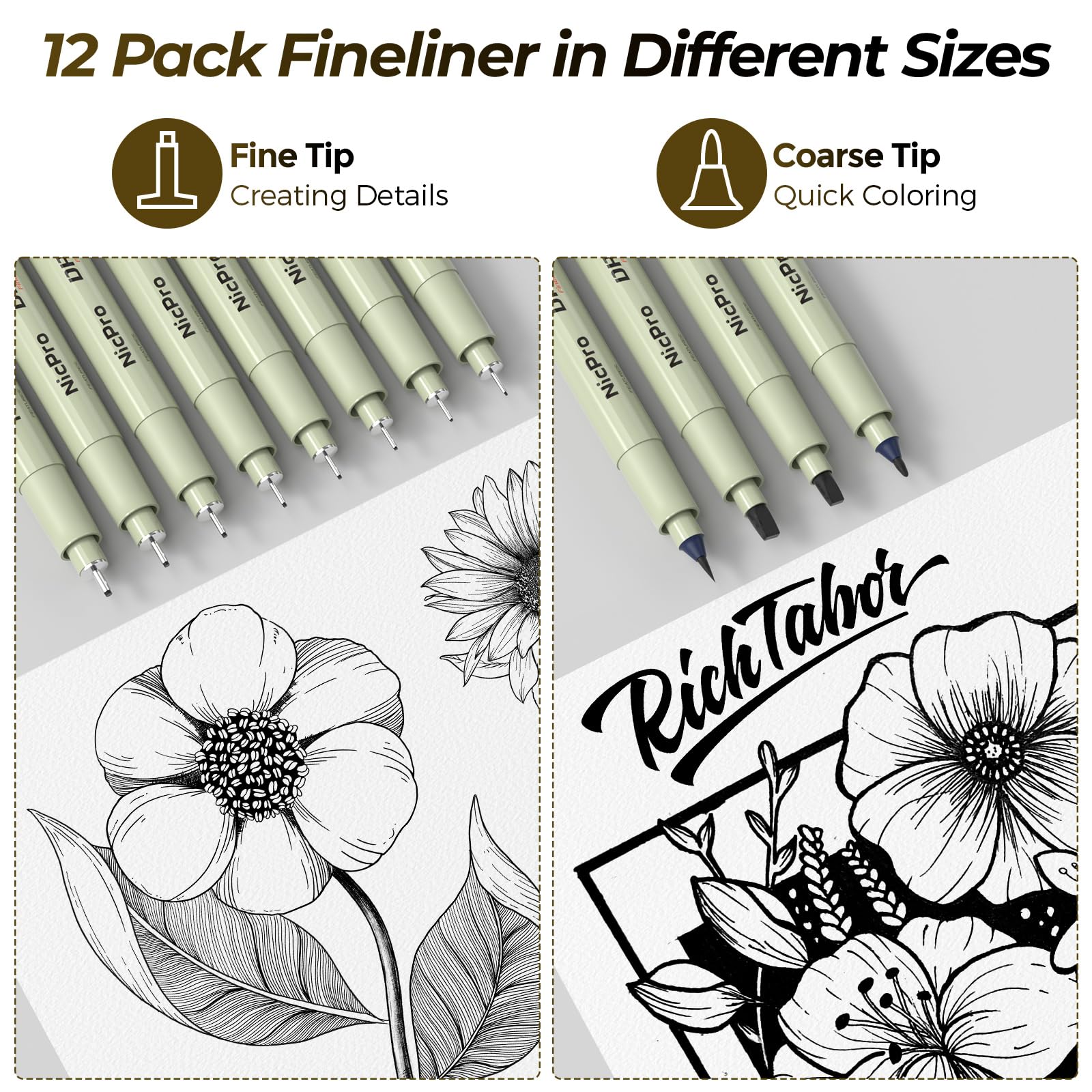 Nicpro 58PCS Art Drawing Supplies Kit in Leather Case, MP1000 Black Metal Mechanical Pencil Set with Drafting Pencil 0.5, 0.7, 0.9 & 2mm, 12 Micron Pen, Sketch Book, 30 Tube Lead Refills for Sketching