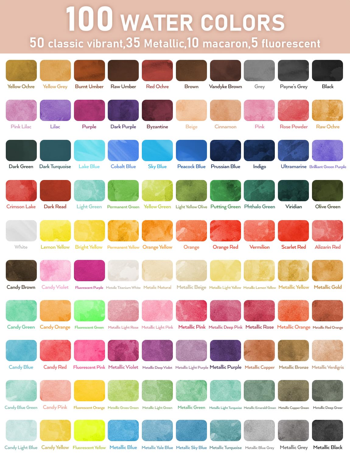 Nicpro 100 Colors Watercolor Paint Set include Metallic Macaron & Fluorescent, 8 Squirrel Painting Brushes, 25 Water Color Paper, Palette, Art Supplies Kit for Artist Adult Kid Beginner with Gift Box