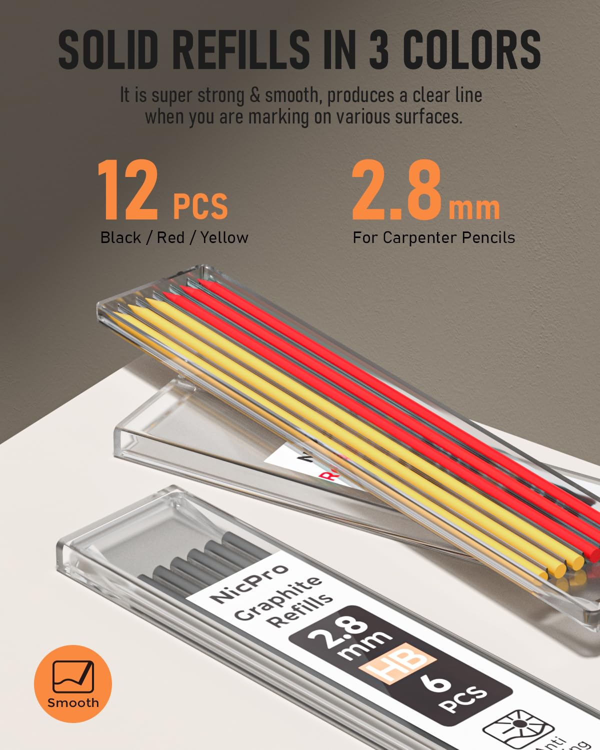 Nicpro Carpenter's Pencil Set, 1 Solid Carpenter's Pencils with 12 Versatile Leads, Mechanical Pencil Marker, Deep Hole Marker Pencil with Built-in Sharpener for Woodworking, Construction Site with