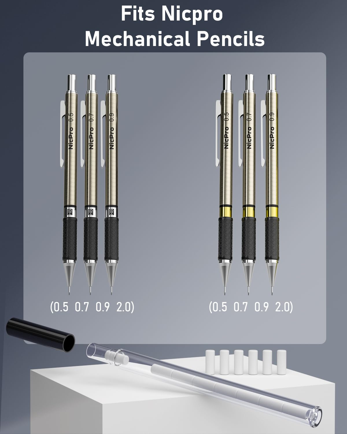 Nicpro 48PCS Refill Erasers for Mechanical Pencil, 6 Tubes Top Erasers, Widely Available for Nicpro Mechanical Pencil, Easy to Clean Without Scratching Paper (0.16" × 0.48")