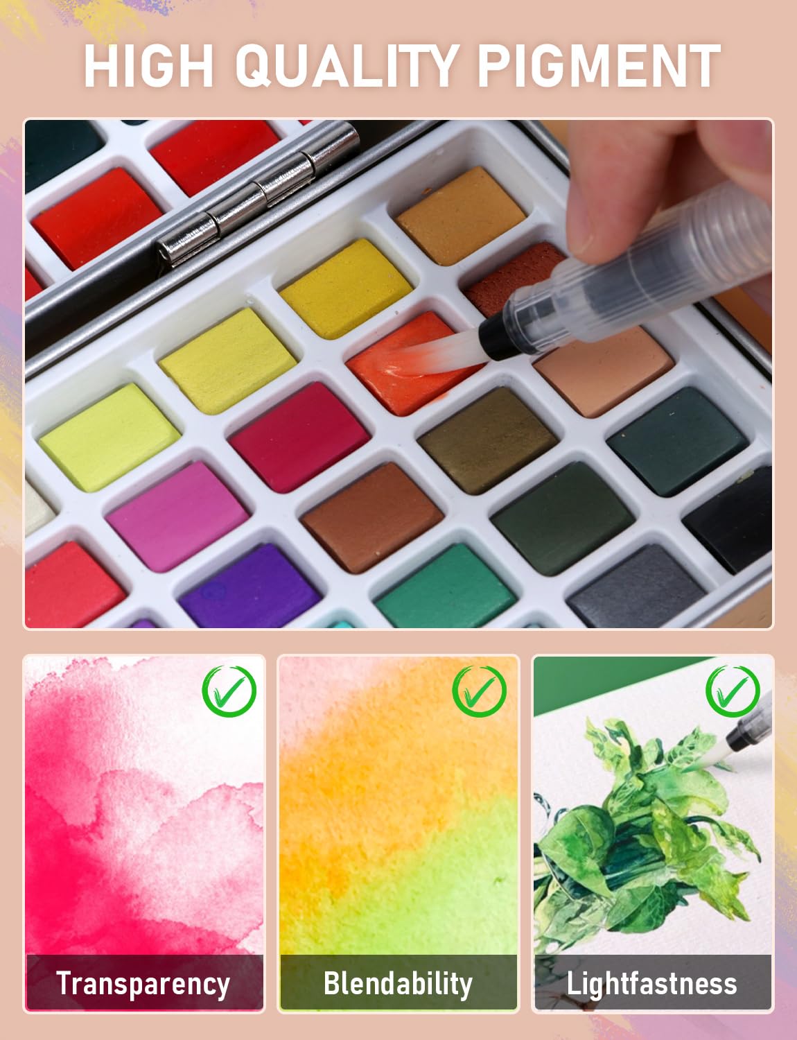 Nicpro 100 Colors Watercolor Paint Set include Metallic Macaron & Fluorescent, 8 Squirrel Painting Brushes, 25 Water Color Paper, Palette, Art Supplies Kit for Artist Adult Kid Beginner with Gift Box