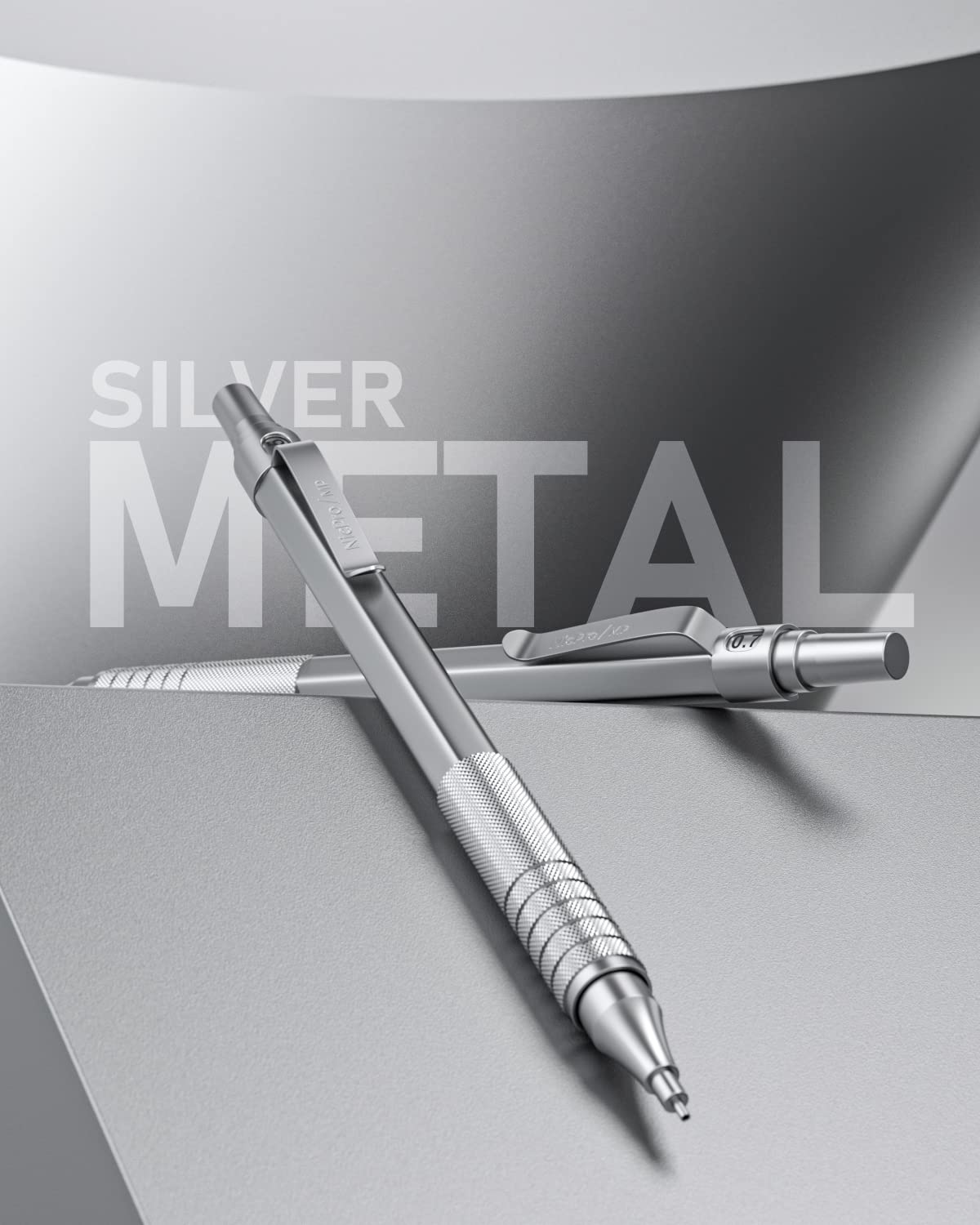 Nicpro 4 Pack Metal Mechanical Pencil Set 0.5 mm & 0.7mm with Case, Artist Pencil MP1000 with 8 Tubes HB & 2B Lead Refill, 3 Eraser, 9 Eraser Refill For Art Writing Drafting Drawing,Black & Silver