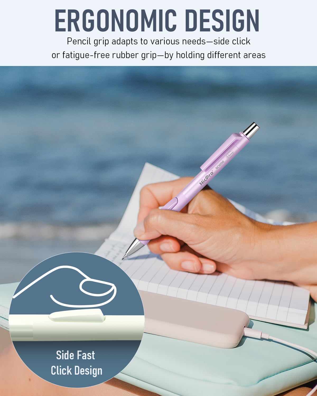 Nicpro 8 Pack 0.5mm Pastel Mechanical Pencil Set, Fast Click Aesthetic Lead Drafting Pencils 0.5 mm with 480PCS HB Lead Refills, 3 Erasers for Artist School Student Writing Drawing Sketching with Case