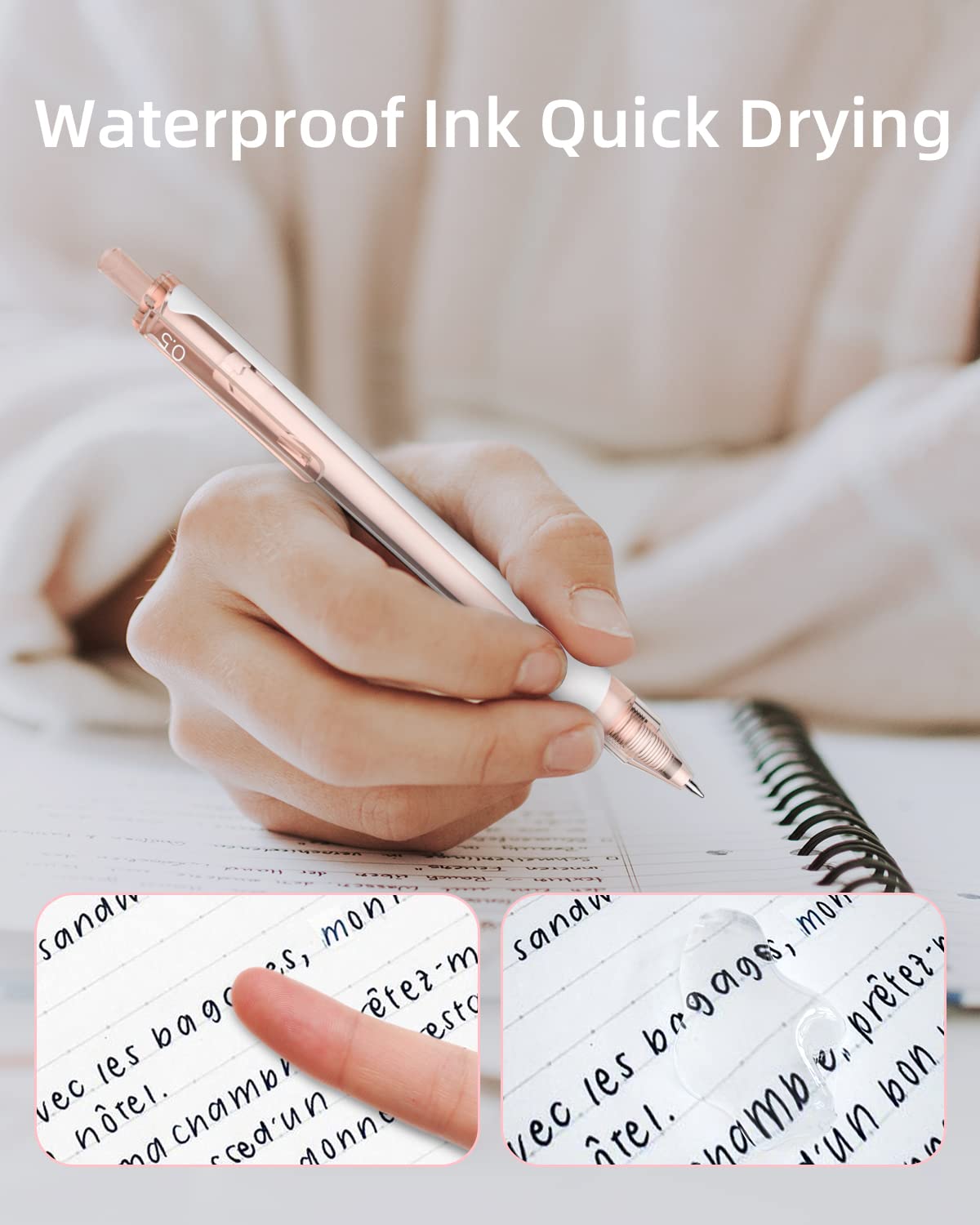 Nicpro 13PCS Pastel Gel Ink Pen Set with Case, Cute Retractable 0.5mm Fine Point 12PCS Black Ink Pens with 1 Highlighter, Aesthetic Pens for School, Student Note Taking,Writing, Office Supplies (Pink)