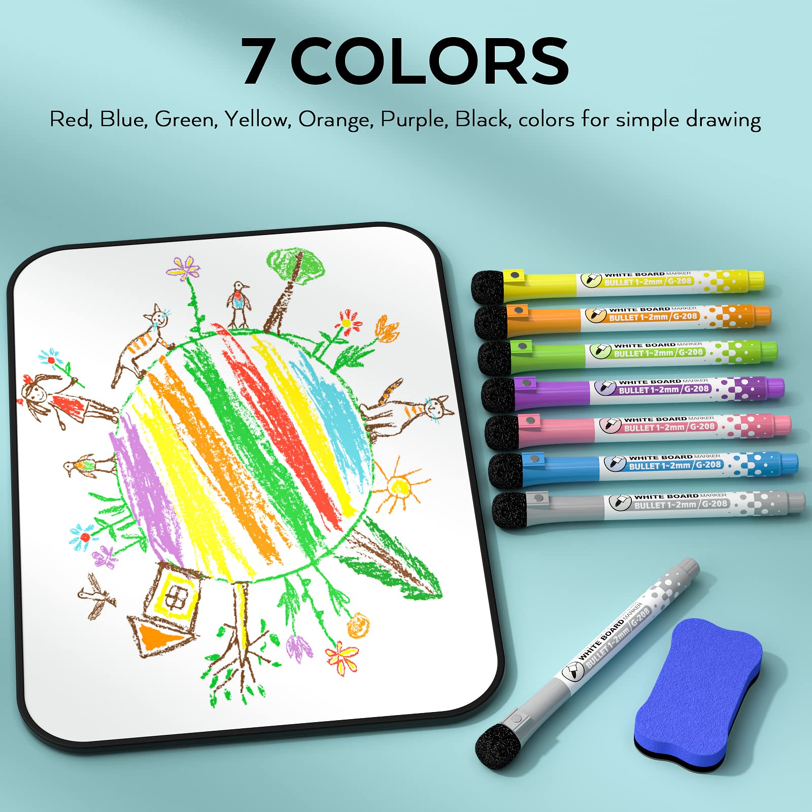 Nicpro Dry Erase Whiteboard A4, Magnetic Double Sided 21 x 30 cm White Board with Black Border, Including 8 Water-Based Pens and 1 Eraser for Kid Writing & Drawing Student School, Home, Classroom Use