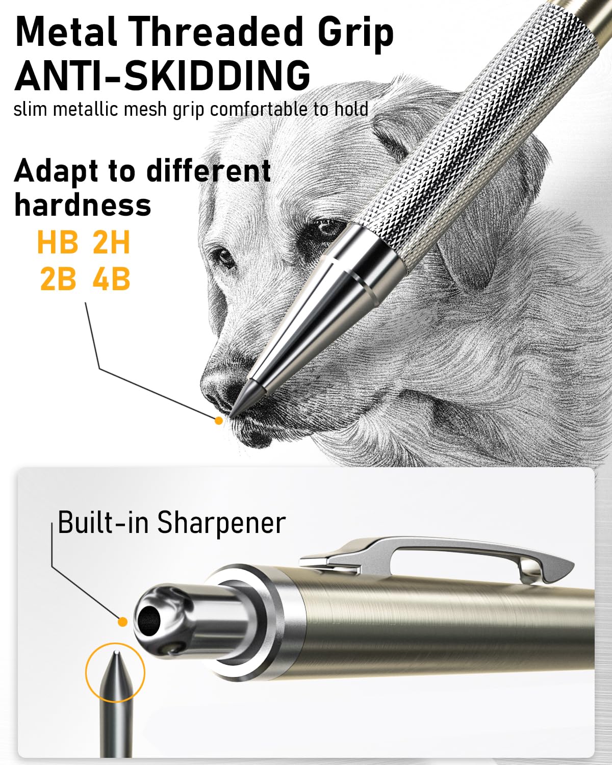 Nicpro 6 PCS Art Mechanical Pencils Set Metal, Artist Drafting Pencil 0.3 & 0.5 & 0.7 & 0.9 mm and 2mm Lead Holder For Art Writing, Sketching Drawing,With 8 Tubes Lead Refills Erasers Sharpener