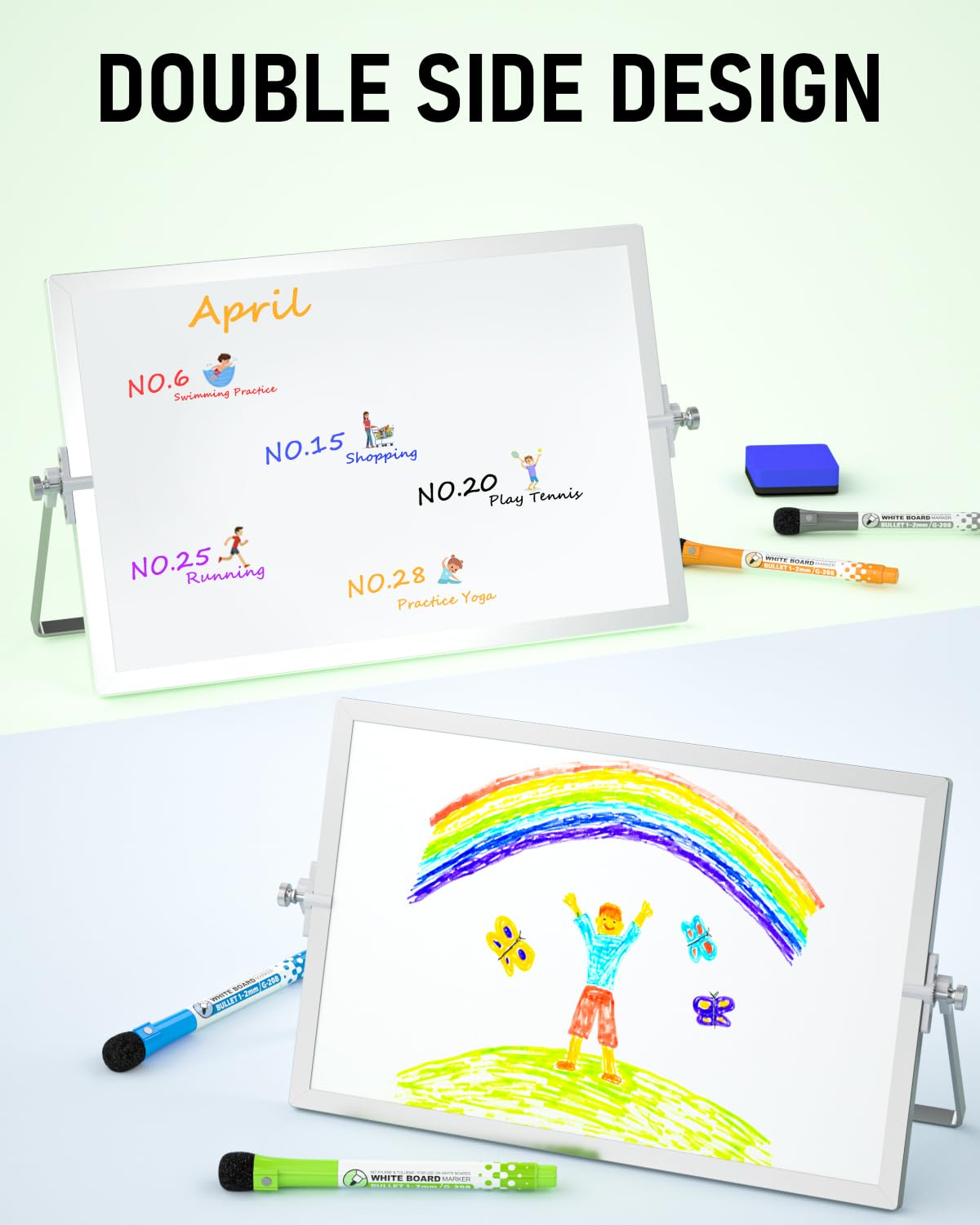 Nicpro Dry Erase Whiteboard, 12 x 16 inch Double Sided Large Magnetic Desktop White Board with Stand, 8 Pens, 1 Eraser, 4 Magnets, White Board Easel