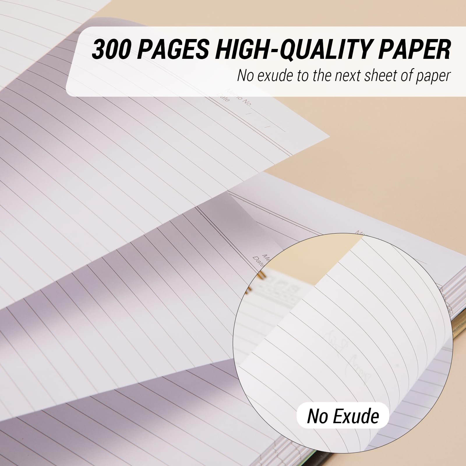 Nicpro Spiral Notebook 300 Page,8.5"x 11", Black Leather Hardcover Note Book Journal A4 Book College Ruled with 60pcs Index Tabs for Work School Notes, Journals Writing,100gsm Thick Paper