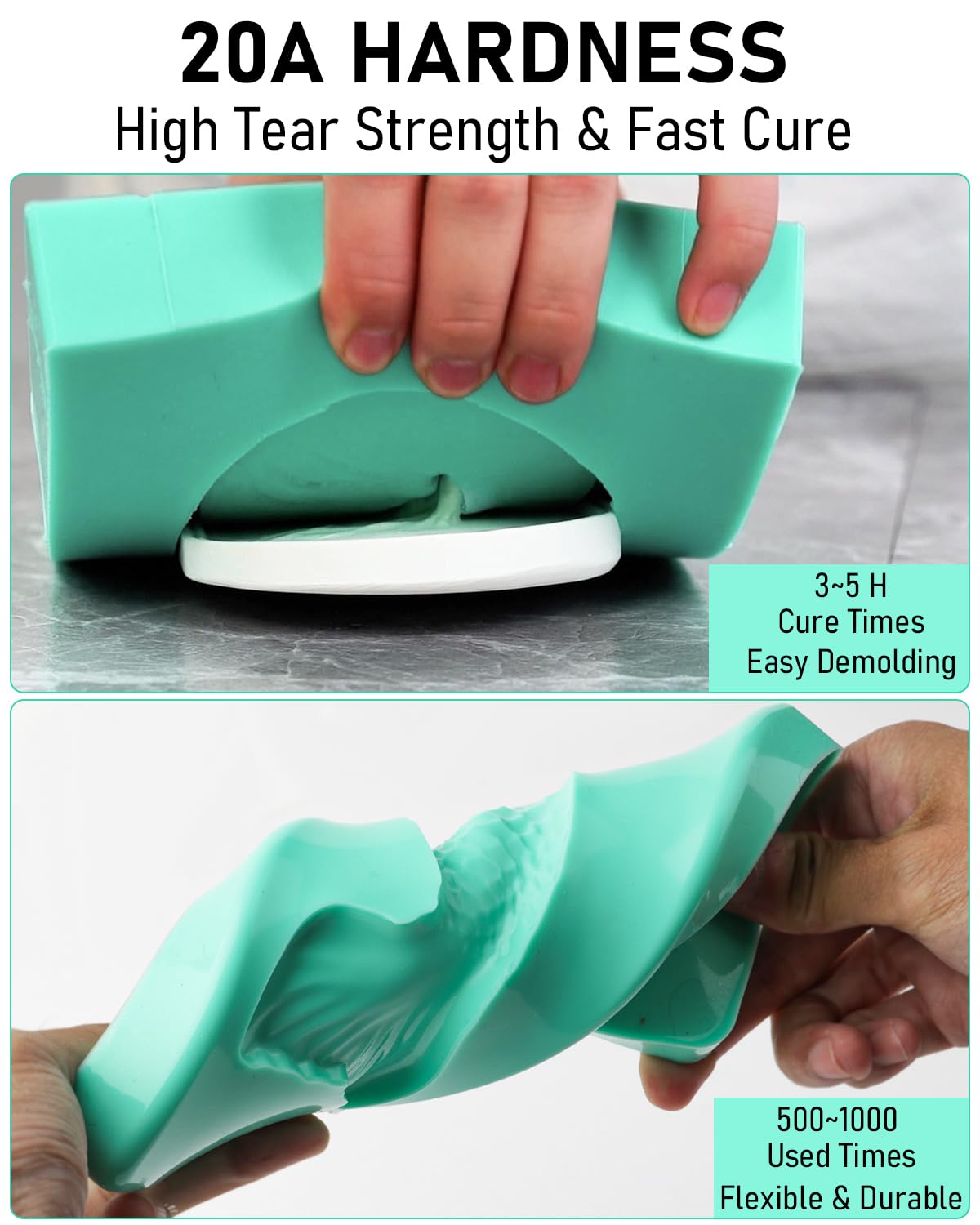 Nicpro 74oz Silicone Mold Making Kit, Platinum Liquid Silicone Rubber for Mold Maker, Jade Green Flexible & Food Safe Mix Ratio 1:1 for Casting 3D Resins Molds DIY with Mold Housing, Mixing Cups