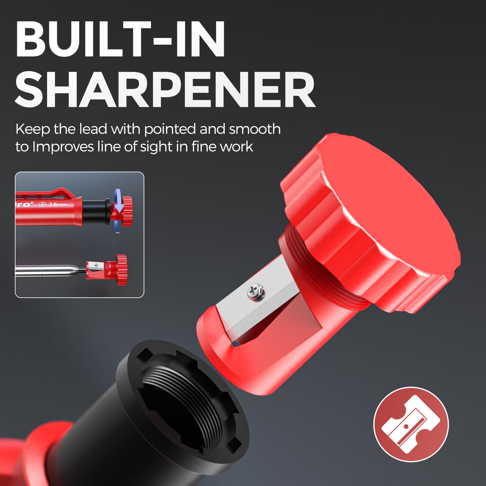 Nicpro 2 Pack CP1000 Carpenter Pencil with Sharpener, Mechanical Carpenter Pencils with 26 Refills, Deep Hole Long Nib Marker Pens for Construction, Heavy Duty Woodworking Pencil for Architect Marking