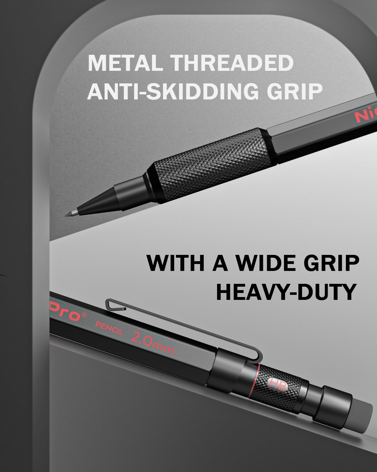 Nicpro 2.0mm Metal Mechanical Pencils, Carpenter Pencil Set with 12 Black Lead Refills, 12 Colored Lead Refills, Erasers, Come with Case