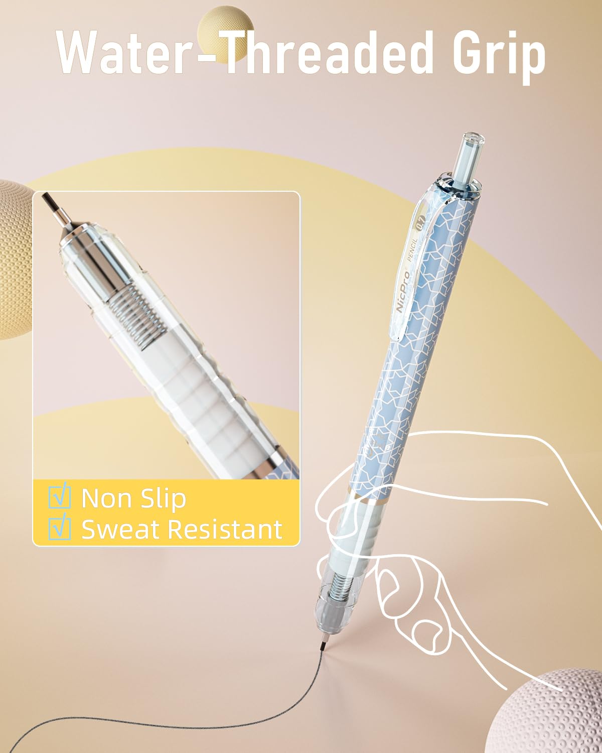 Nicpro 6PCS Pastel Mechanical Pencil Set with Eraser & HB Lead, Cute Mechanical Pencils 0.5mm & 0.7mm, Aesthetic School Supplies for Teens & Students Writing, Sketching, Drafting - With Case