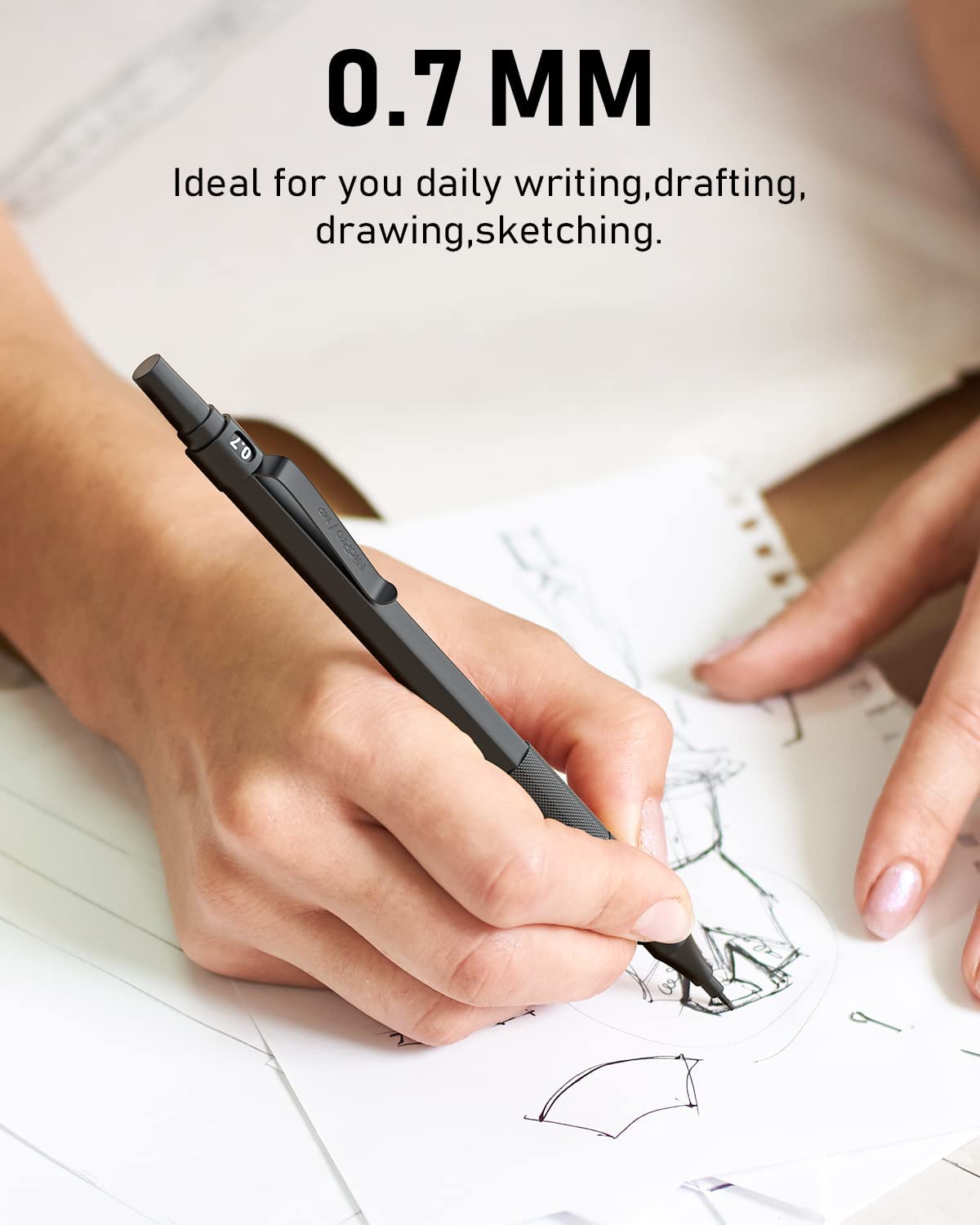 Nicpro 0.7 mm Mechanical Pencils Set with Case, 3 Metal Artist Pencil With 8 Tube HB Lead Refills, 3 Erasers, 9 Eraser Refills For Architect Art Writing Drafting Drawing, Engineering, Sketching, Black