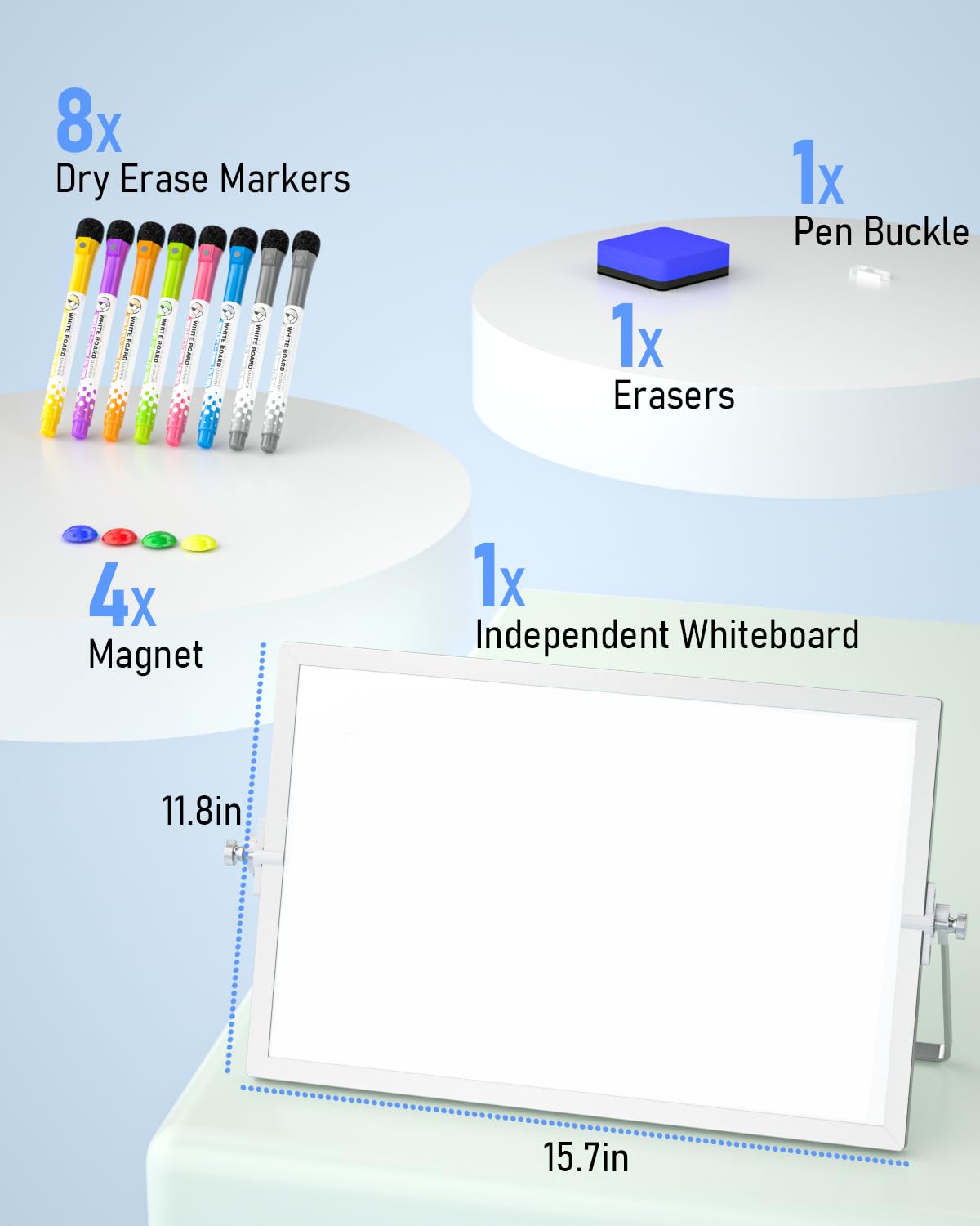 Nicpro Dry Erase Whiteboard, 12 x 16 inch Double Sided Large Magnetic Desktop White Board with Stand, 8 Pens, 1 Eraser, 4 Magnets, White Board Easel