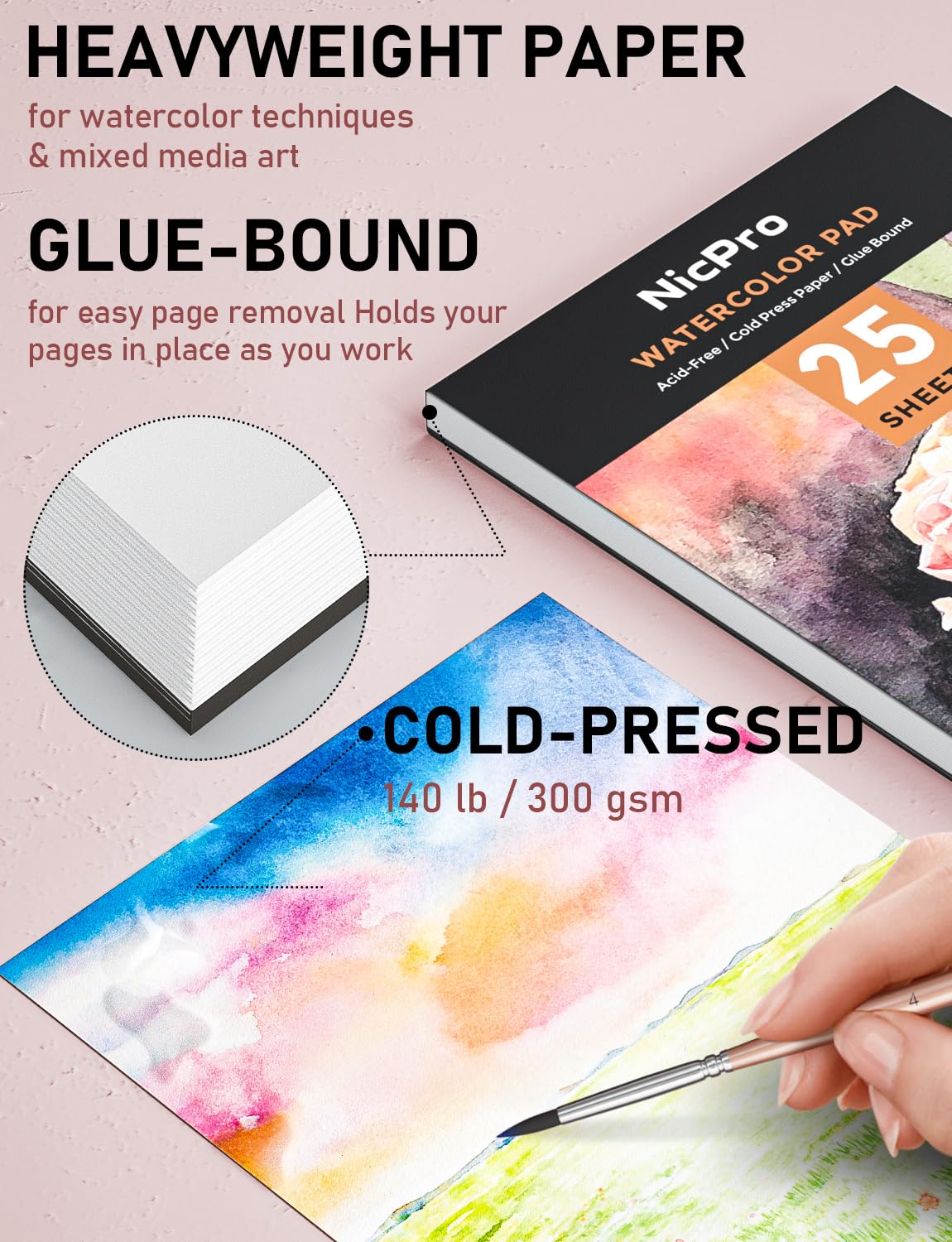 Nicpro 48 Colors Watercolor Paint Set with 8PCS Squirrel Painting Brushes, 25 Sheet Water Color Paper, 2 Water Brush Pens, Palette, Sponge, Art Supplies Kit for Artist Adult Kid Beginner with Gift Box