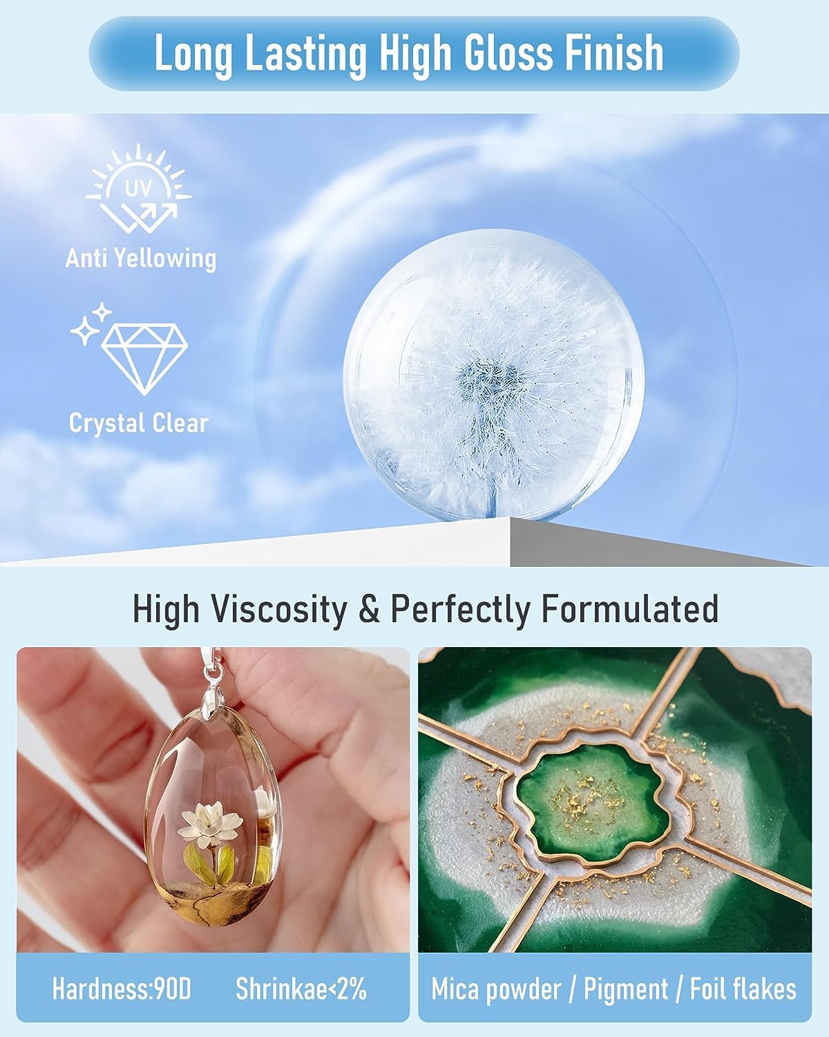 Nicpro UV Resin 2000g, Upgrade Crystal Clear Ultraviolet Epoxy Resin Glue Kit, Low Odor & Quick Curing Sunlight Cure Hard UV Resin for Jewelry Making, Handmade DIY Craft, Coating and Casting