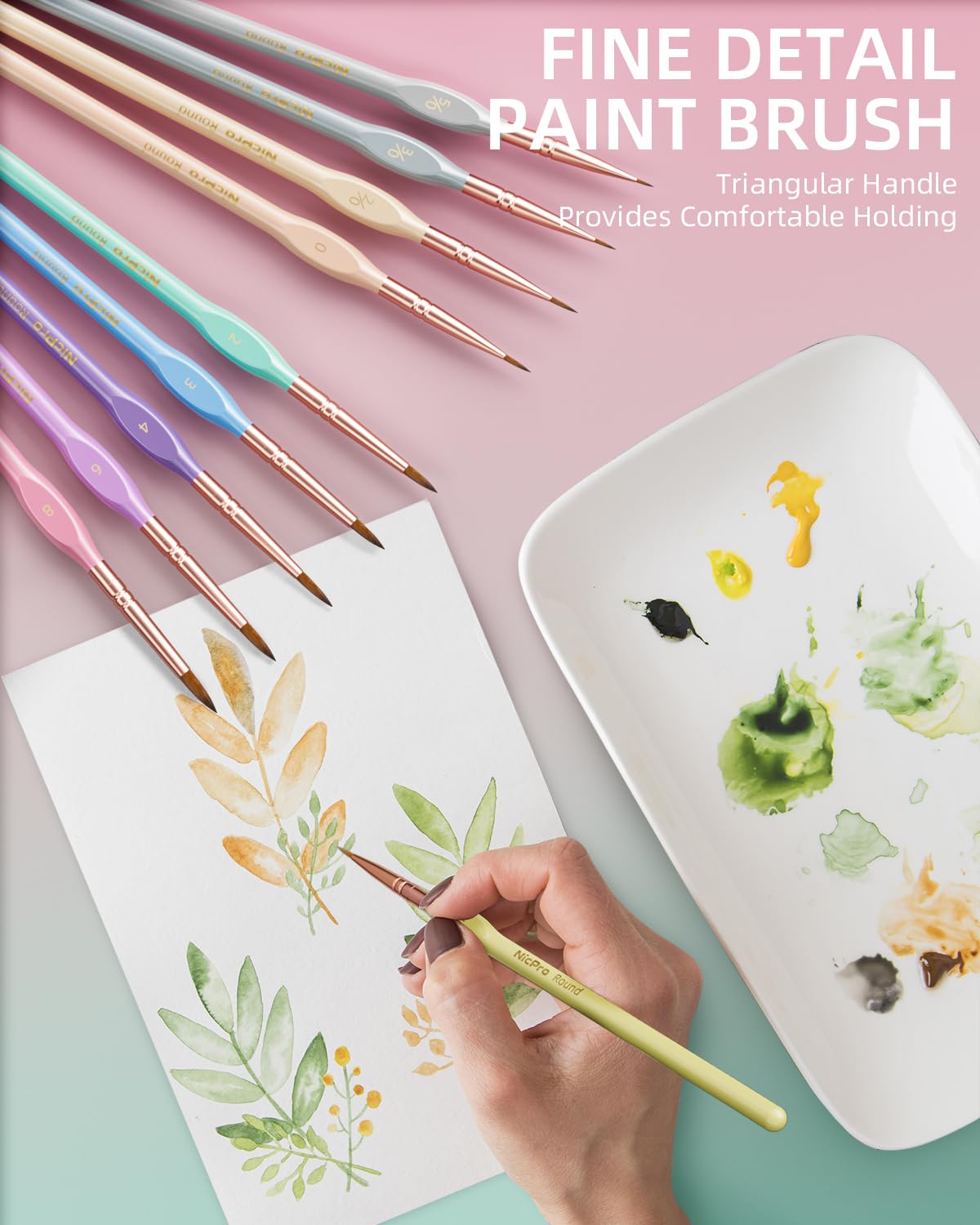 Nicpro 10PCS Micro Fine Detail Paint Brush Set, Macaron Pastel Small Miniature Fine Tip Detail Brushes Kit for Acrylic Oil Watercolor, Craft, Models, Rock Painting, Paint by Number
