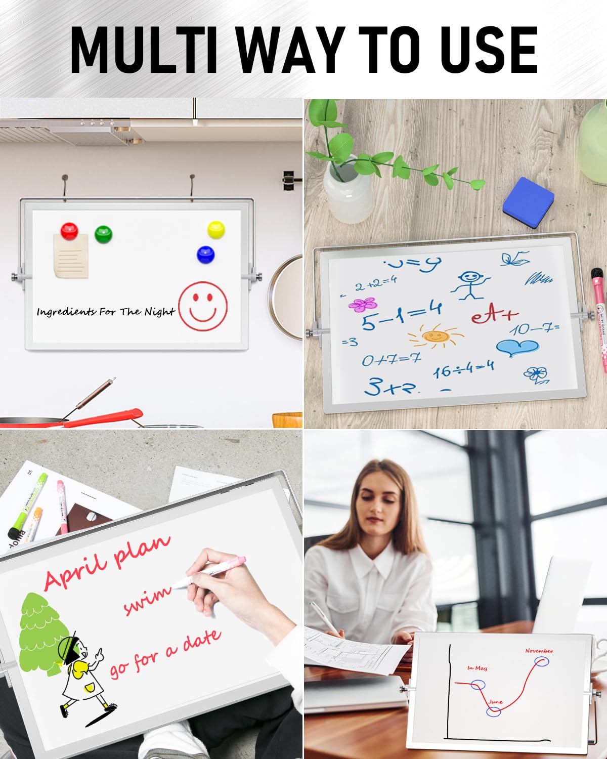 Nicpro Dry Erase Whiteboard, 12 x 16 inch Double Sided Large Magnetic Desktop White Board with Stand, 8 Pens, 1 Eraser, 4 Magnets, White Board Easel