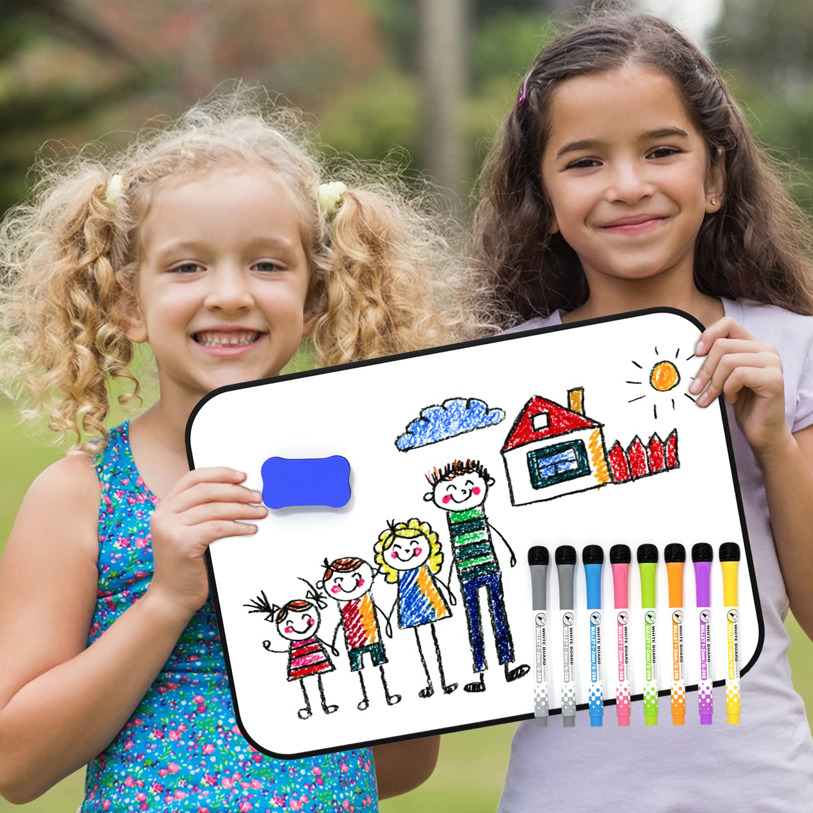Nicpro Dry Erase Whiteboard A4, Magnetic Double Sided 21 x 30 cm White Board with Black Border, Including 8 Water-Based Pens and 1 Eraser for Kid Writing & Drawing Student School, Home, Classroom Use