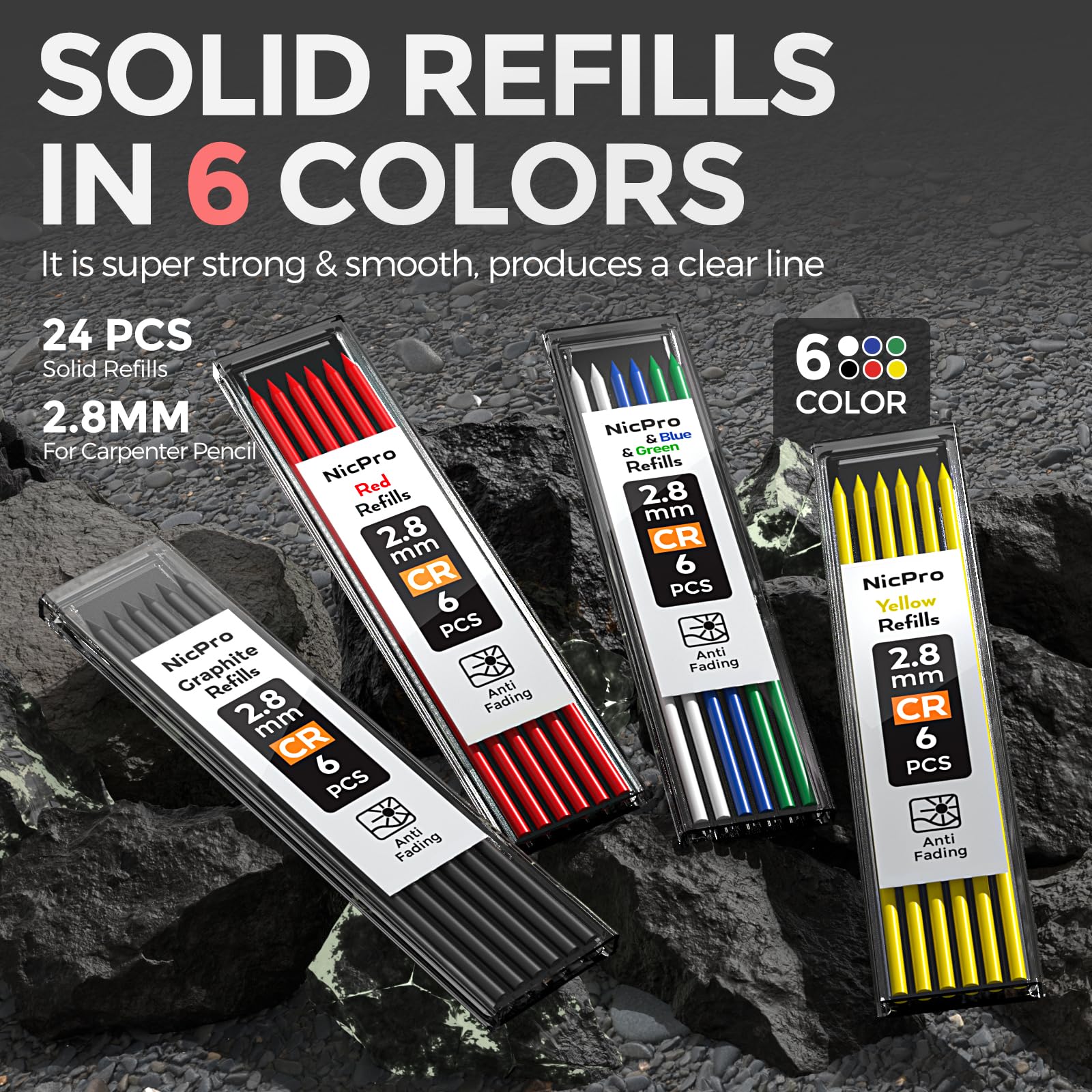 Nicpro 2 Pack CP1000 Carpenter Pencil with Sharpener, Mechanical Carpenter Pencils with 26 Refills, Deep Hole Long Nib Marker Pens for Construction, Heavy Duty Woodworking Pencil for Architect Marking