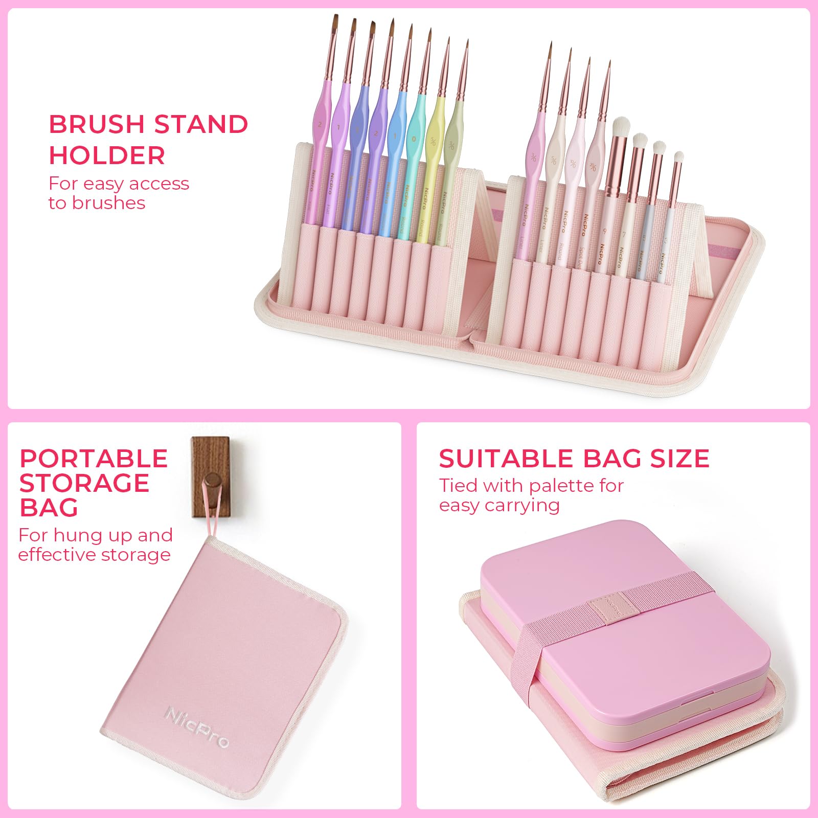 Nicpro Aesthetic Miniature Painting Kit, Stay Wet Palette & 16PCS Detail Paint Brushes Drybrush with Bag, Pallet Paper, Sponges, Mixing Paints Saver Palette for Acrylic, Paint by Numbers, Cute Figures