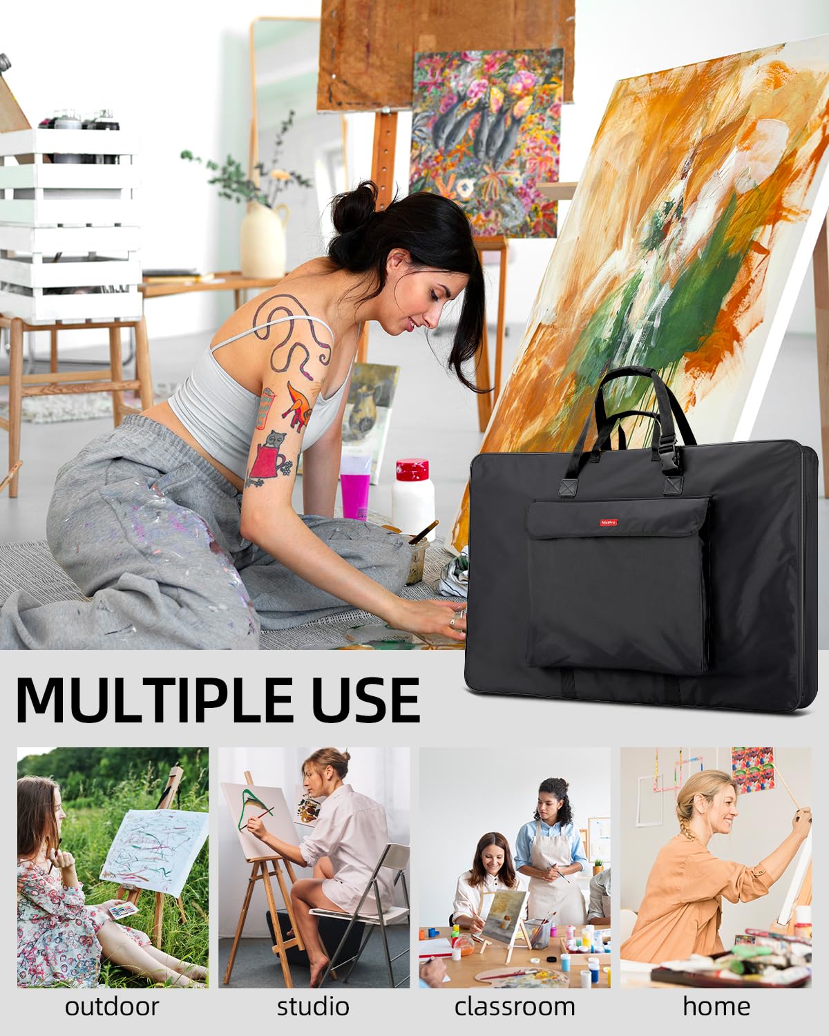 Nicpro Upgrade Art Portfolio Bag 20 x 26 Inches Waterproof Nylon Artist Carrying Bag Hard Sided Sturdy with Shoulder Strap,Storage Case for Artwork Sketch Drawing Canvas Photography Poster Solar Panel
