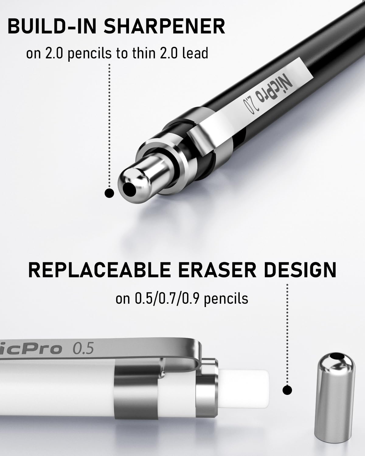 Nicpro 38PCS Art Mechanical Pencils Set in Leather Case, 3 PCS Metal Drafting Pencil 0.5, 0.7, 0.9 mm & 5 PCS 2mm Lead Holder (6B 4B 2B HB 2H 4H Colors) For Sketching Drawing With 20 Tube Lead Refills