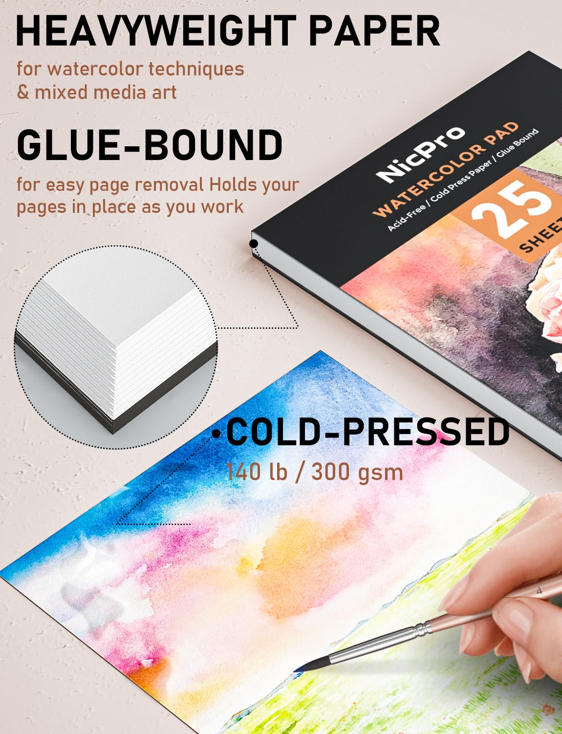 Nicpro 100 Colors Watercolor Paint Set include Metallic Macaron & Fluorescent, 8 Squirrel Painting Brushes, 25 Water Color Paper, Palette, Art Supplies Kit for Artist Adult Kid Beginner with Gift Box