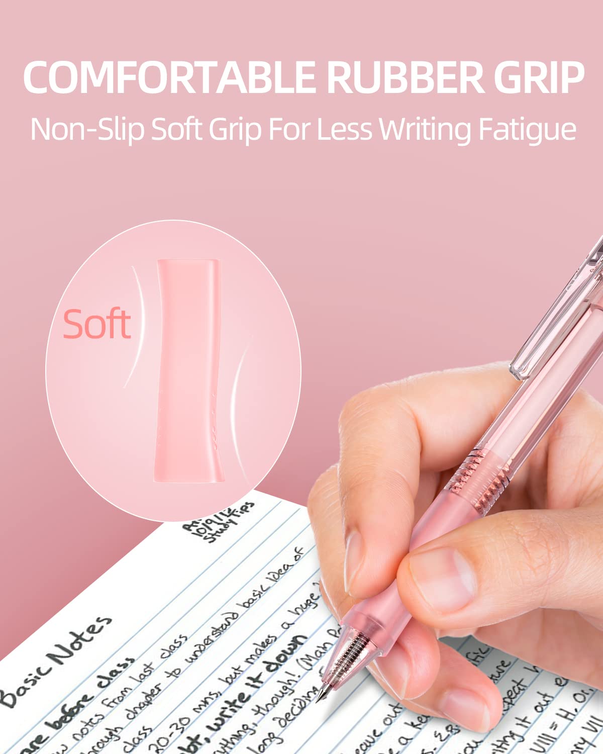 Nicpro 13PCS Pastel Gel Ink Pen Set with Case, Cute Retractable 0.5mm Fine Point 12PCS Black Ink Pens with 1 Highlighter, Aesthetic Pens for School, Student Note Taking,Writing, Office Supplies (Pink)