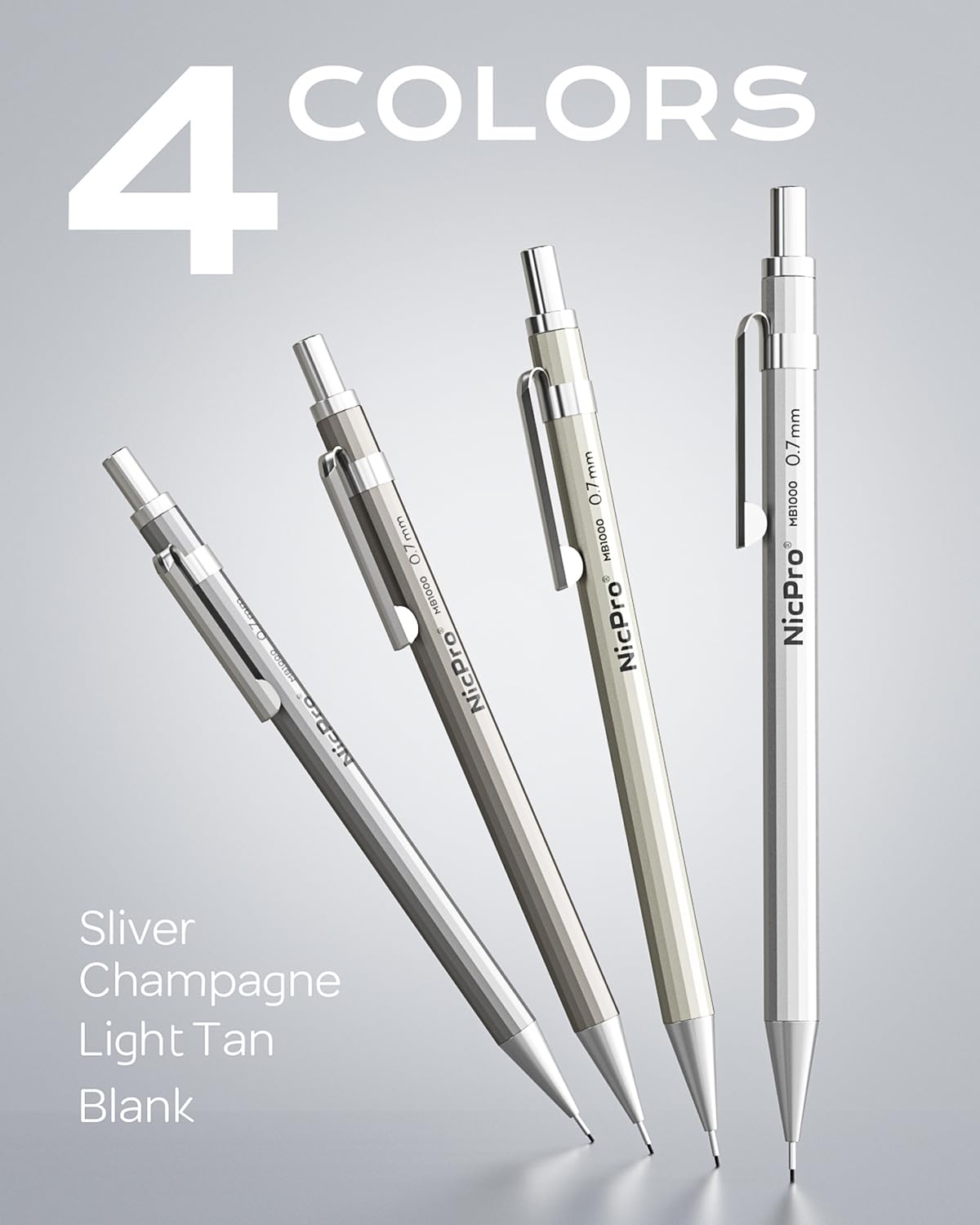 Nicpro 8 Pack 0.5mm & 0.7mm Metal Mechanical Pencil Set, MB1000 Lead Drafting Pencil for Artist Writing, Sketching, Drawing with 6 Tubes HB Lead Refills, 3PCS 4B Eraser, 9PCS Cap Eraser - With Case