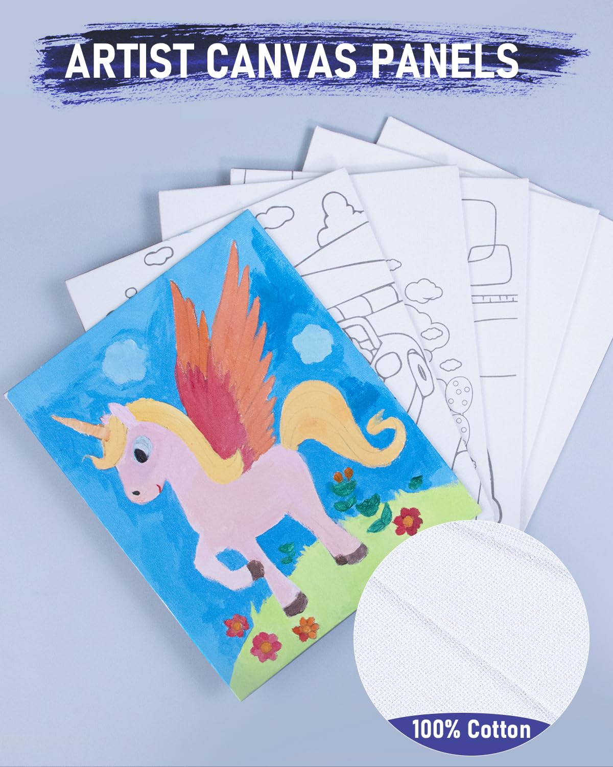 Nicpro 34PCS Kids Acrylic Paint Set with Pattern Canvas, Art Painting Supplies Kit with 12 Paints, 10 Brushes, 6 Canvas Panels, Table Easel, Paper Pad,Color Wheel,Palette for Beginner Student Toddlers