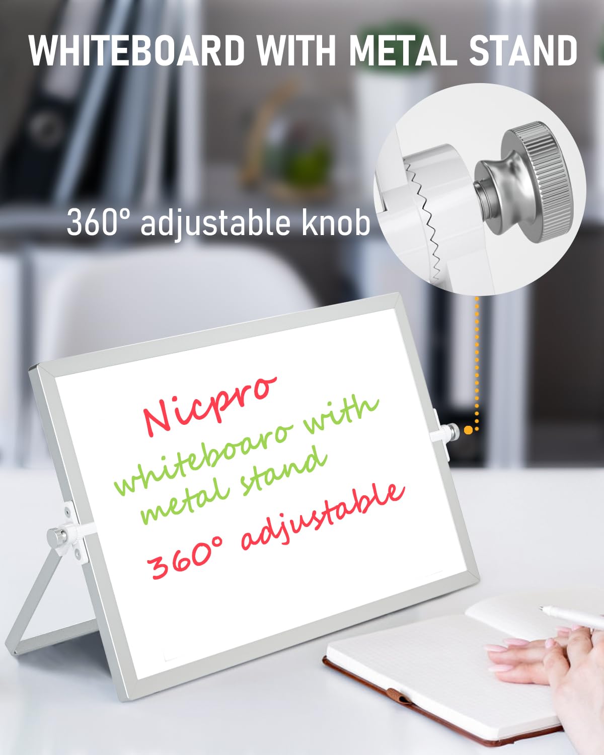 Nicpro Dry Erase Whiteboard, 12 x 16 inch Double Sided Large Magnetic Desktop White Board with Stand, 8 Pens, 1 Eraser, 4 Magnets, White Board Easel