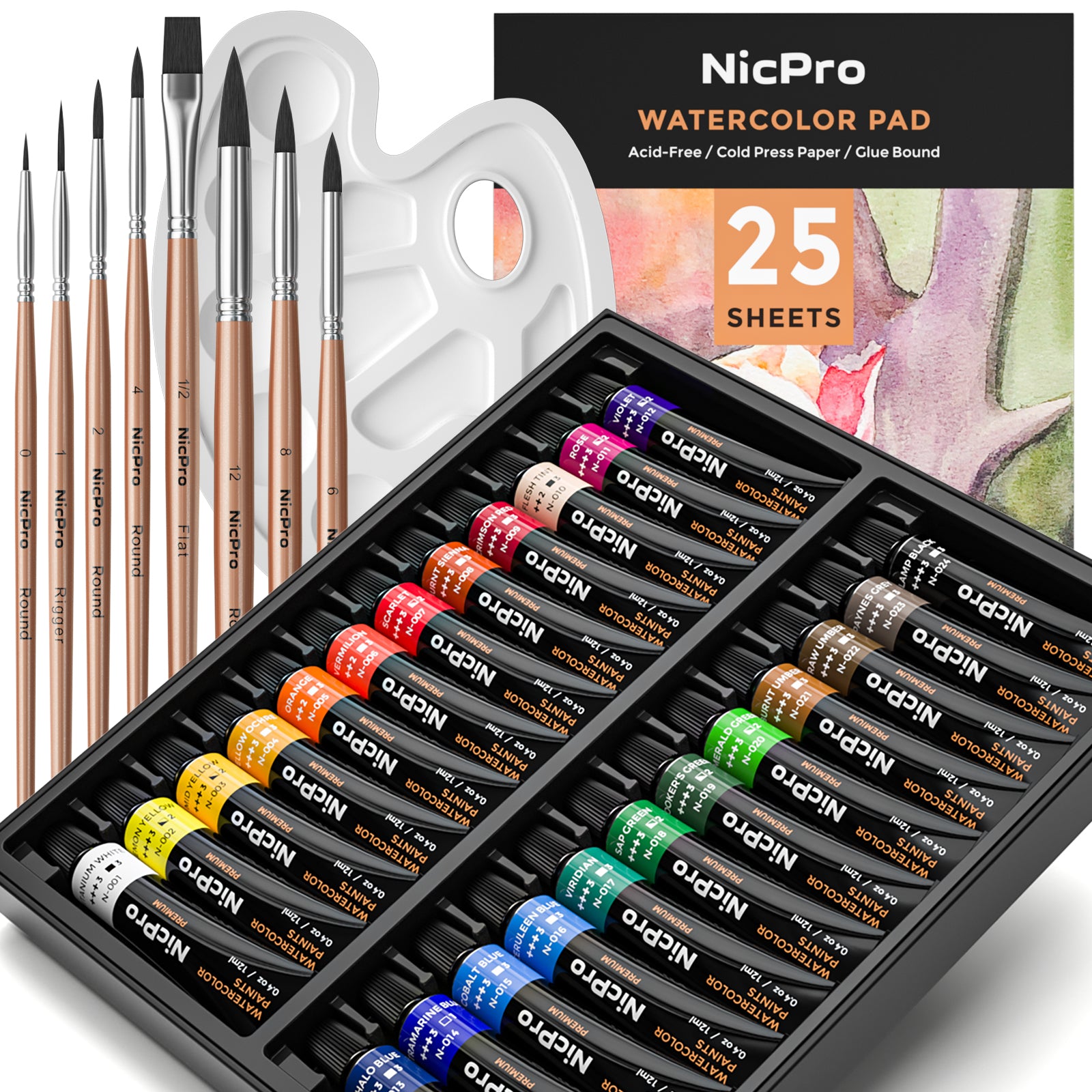Nicpro 50 Colors Watercolor Paint Set, Metallic & Fluorescent Color, S