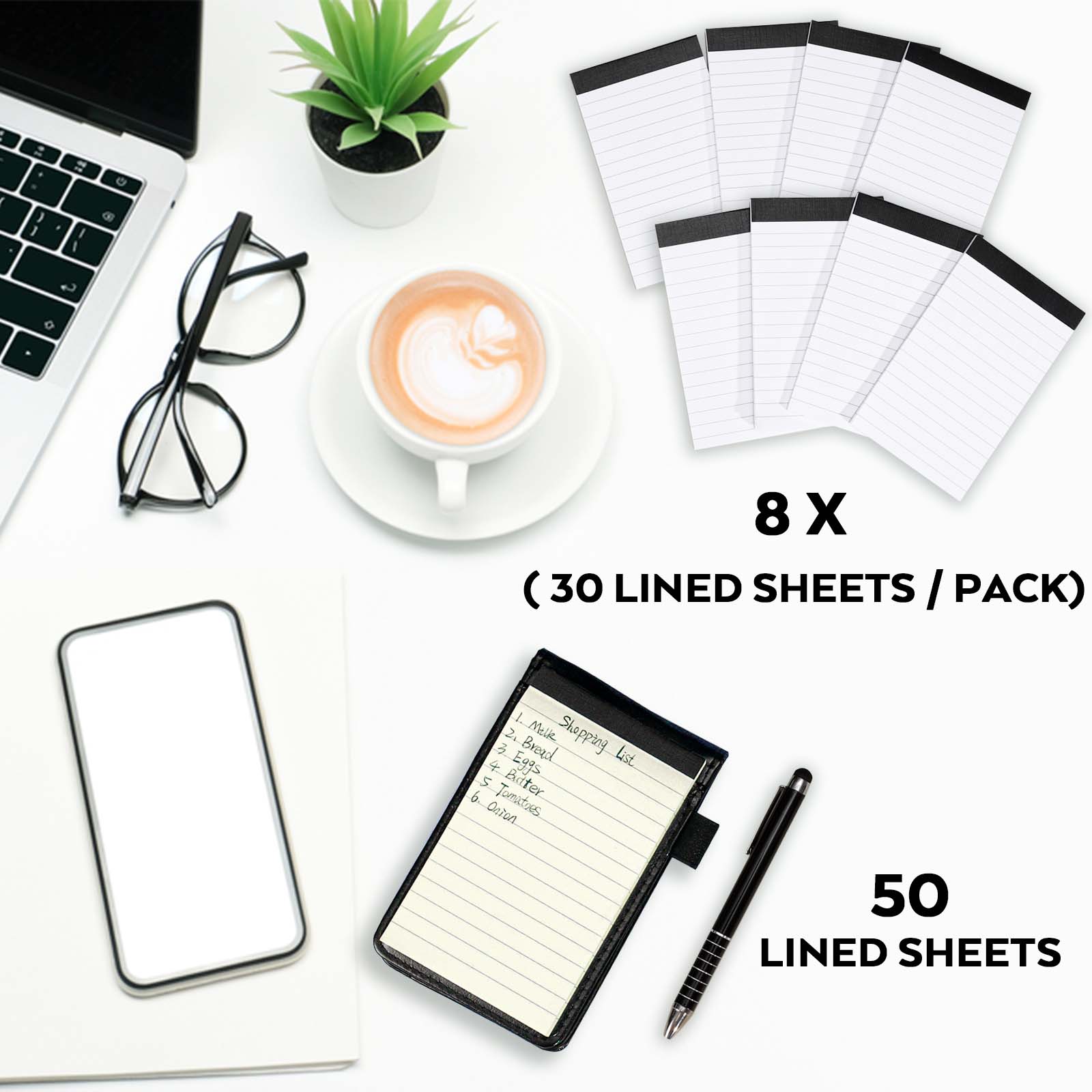 Nicpro Small Notepads Holder Set, 10 Pieces Mini Pocket Notebook PU Leather with 1pcs Metal Pen and 8pcs Lined Memo Book Refills for Meeting, Daily Records, Notes (Black)