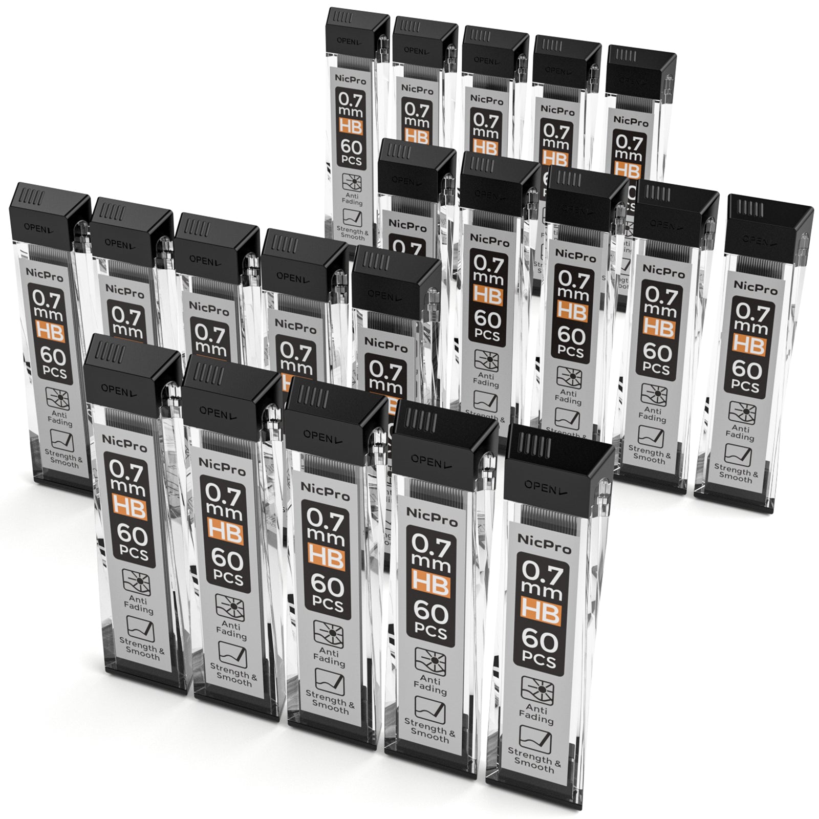 Nicpro 1200 PCS Lead Refills 0.7mm HB Break Resistant Mechanical Pencil Refills 0.7 mm, 60 Pack Per Tube, 20 Tubes