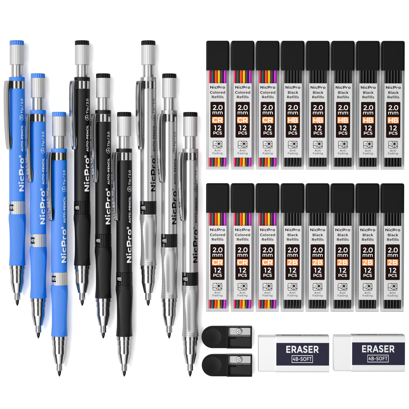 Nicpro 2.0 mm Mechanical Pencil Set, 9 Artist Carpenters Drafting Clut