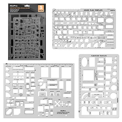 Nicpro Plastic Drafting Tools Architectural Templates, 3 PSC Geometry