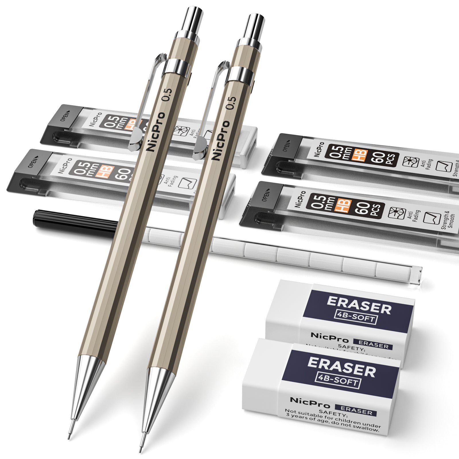 Nicpro 5 PCS Metal Mechanical Pencil Set in Case, Artist Drafting