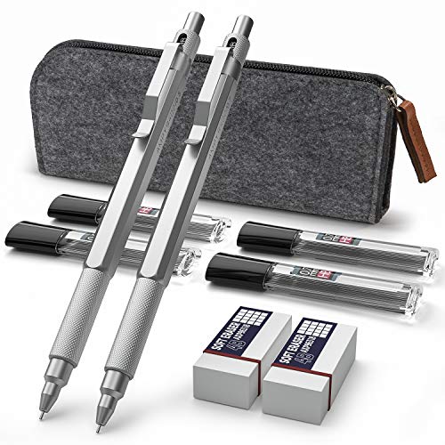 Nicpro 0.5 mm and 0.7 mm Mechanical Pencils Set With Carrying Bag, Professional Metal Artist Drafting Pencil With 4 Tubes HB Pencil Leads And 2 Erasers For Writing Drafting, Drawing, Sketch Graph