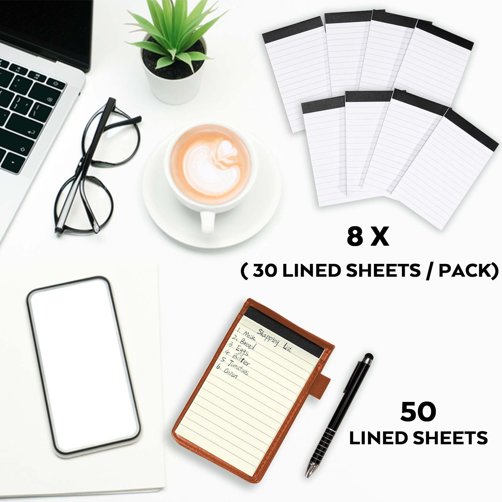 Nicpro Small Notepads Holder Set, 10 Pieces Mini Pocket Notebook PU Leather with 1pcs Metal Pen and 8pcs Lined Memo Book Refills for Meeting, Daily Records, Notes (Brown)
