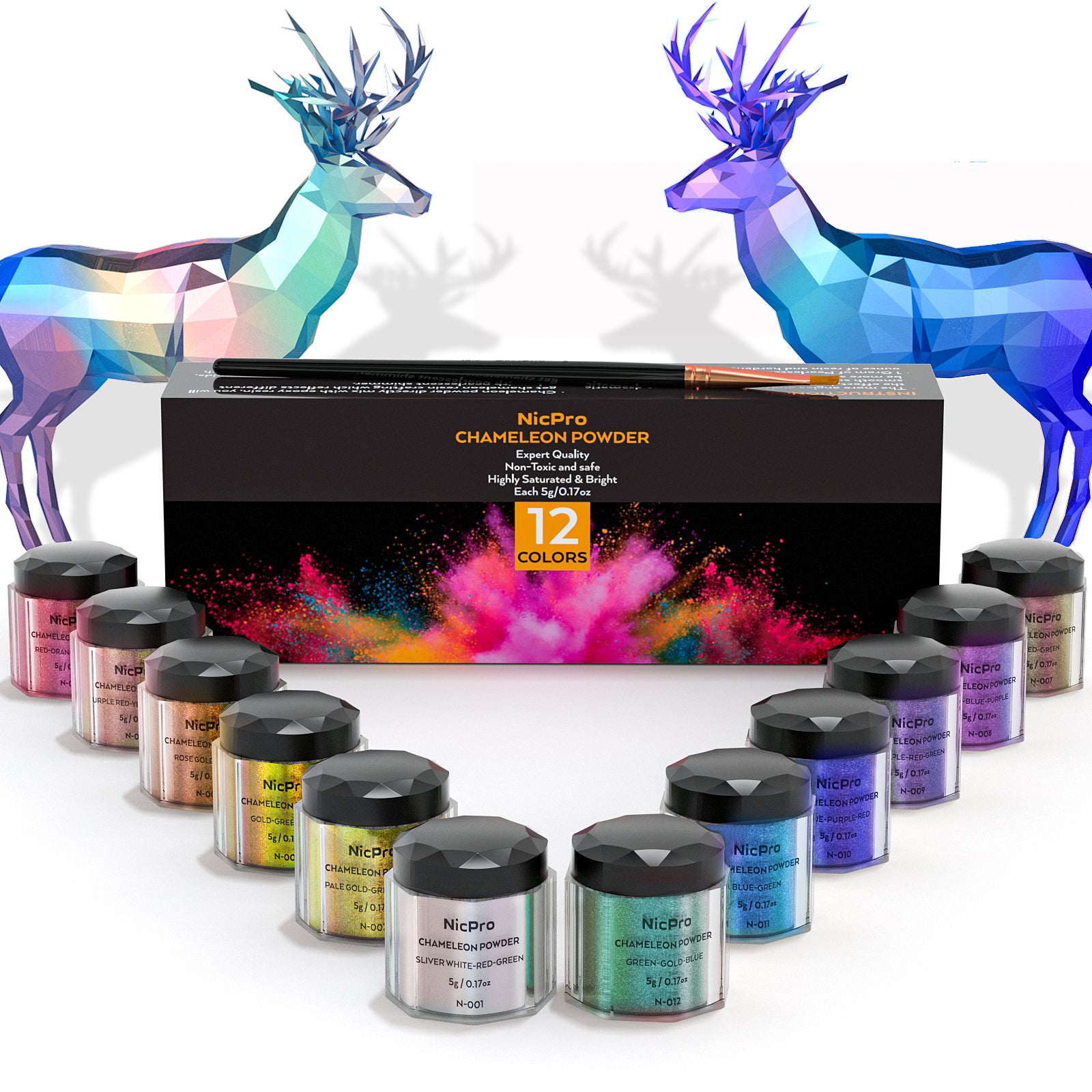 Nicpro 12 Color Chameleon Powder Set, Color-Shifting Mica Powder for E