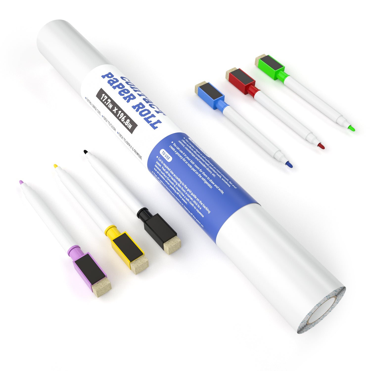 Nicpro Extra Large White Contact Paper 17.7" X 196.8",Self-Adhesive Dry Erase Paper Film Whiteboard Sticker Wall Decal with 6 Color Water-Based Pens for Home Office