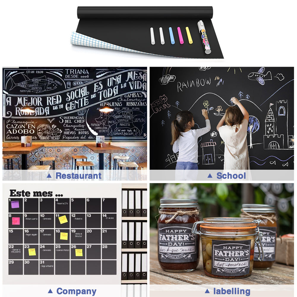Nicpro Self Adhesive Chalkboard Contact Paper Black 17.7" X 78.7" Chalk Paper Dry Erase Wallpaper Decal Chalkboard Sticker Witch White Chalk Marker & 5 Chalks for Home Office School
