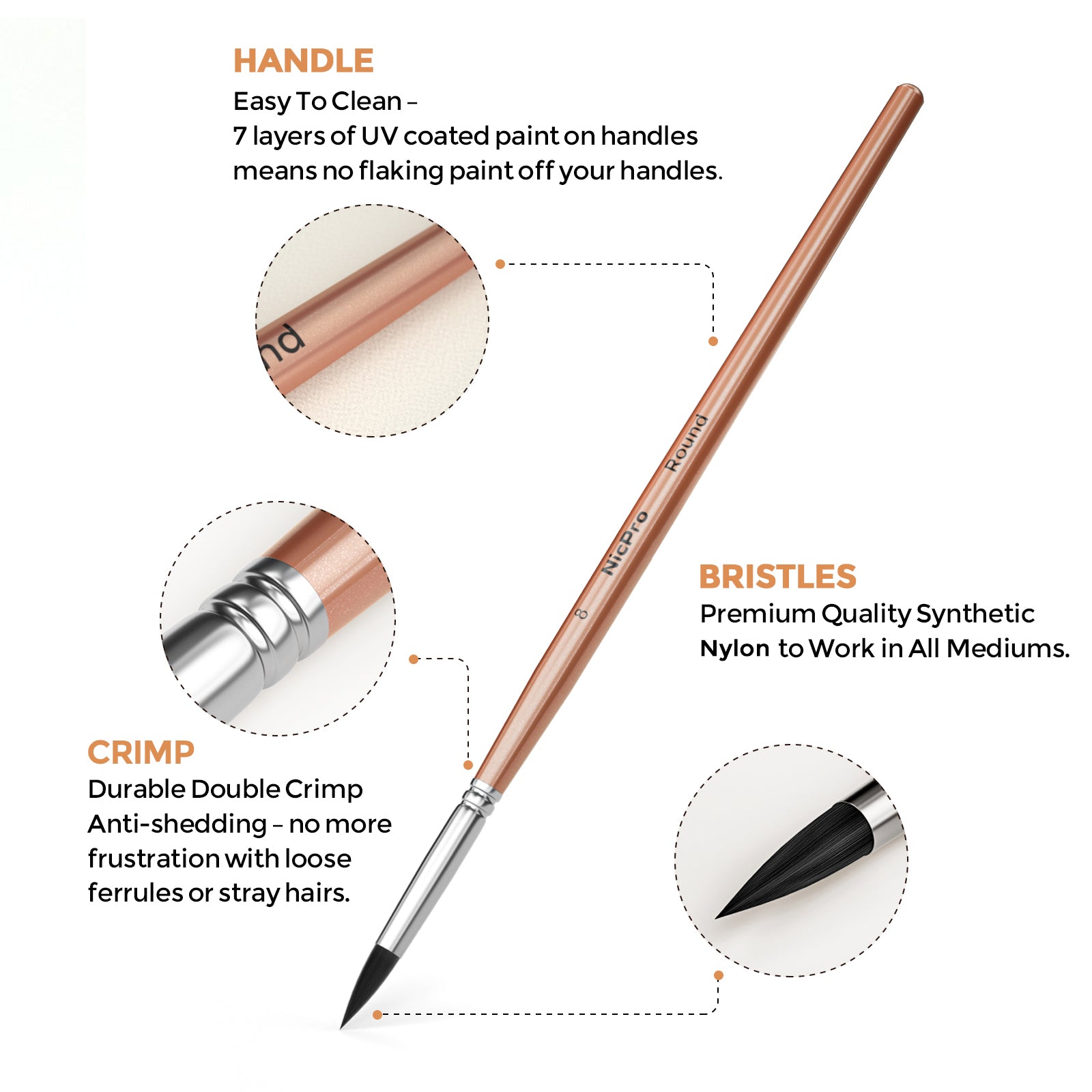 Nicpro 15 PCS Round Watercolor Paint Brushes Bulk, Professional Synthetic Squirrel Artist Painting Brush Set for Water Color Acrylic Oil, Detail, Model, Gouache, Ink, Art Paintbrush