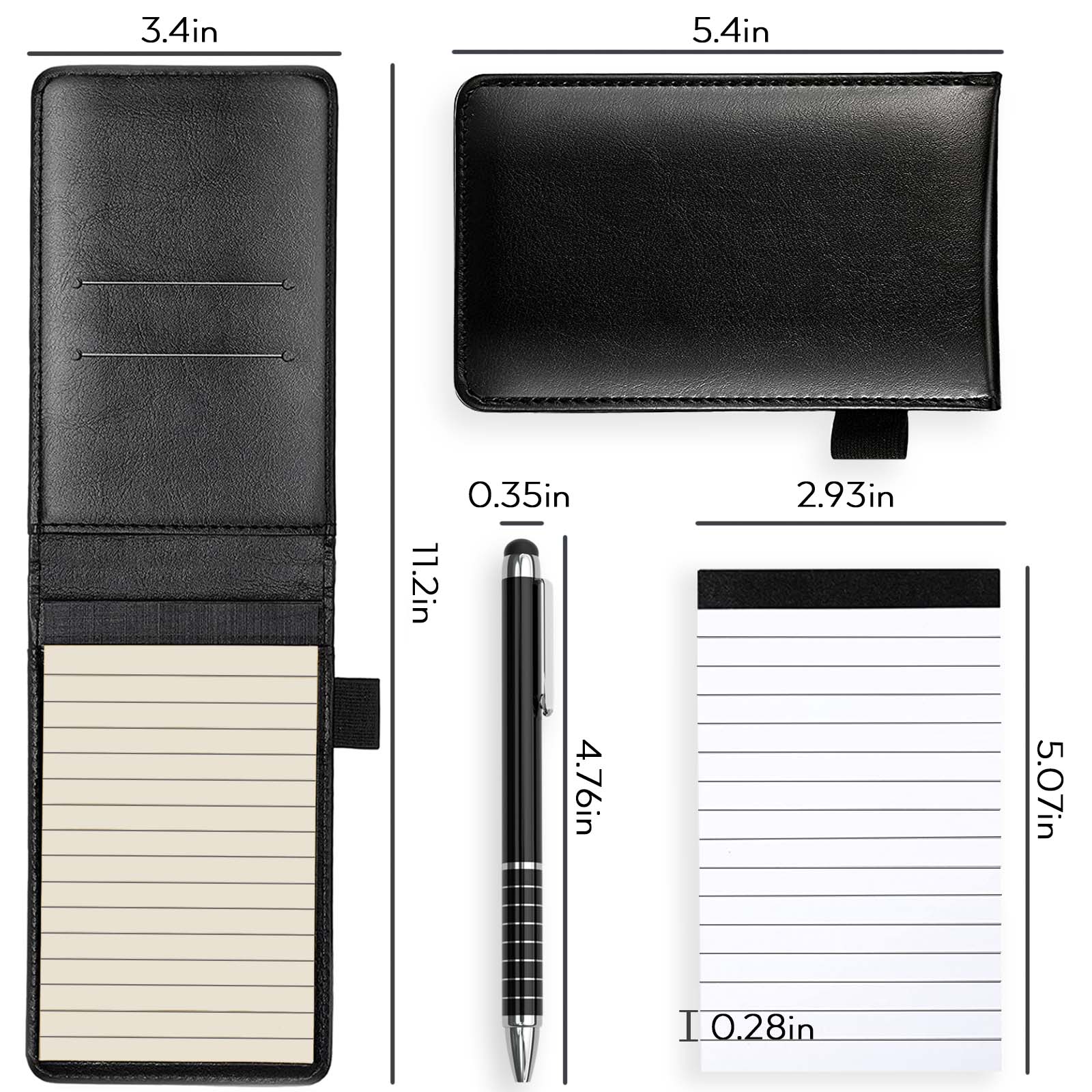 Nicpro Small Notepads Holder Set, 10 Pieces Mini Pocket Notebook PU Leather with 1pcs Metal Pen and 8pcs Lined Memo Book Refills for Meeting, Daily Records, Notes (Black)